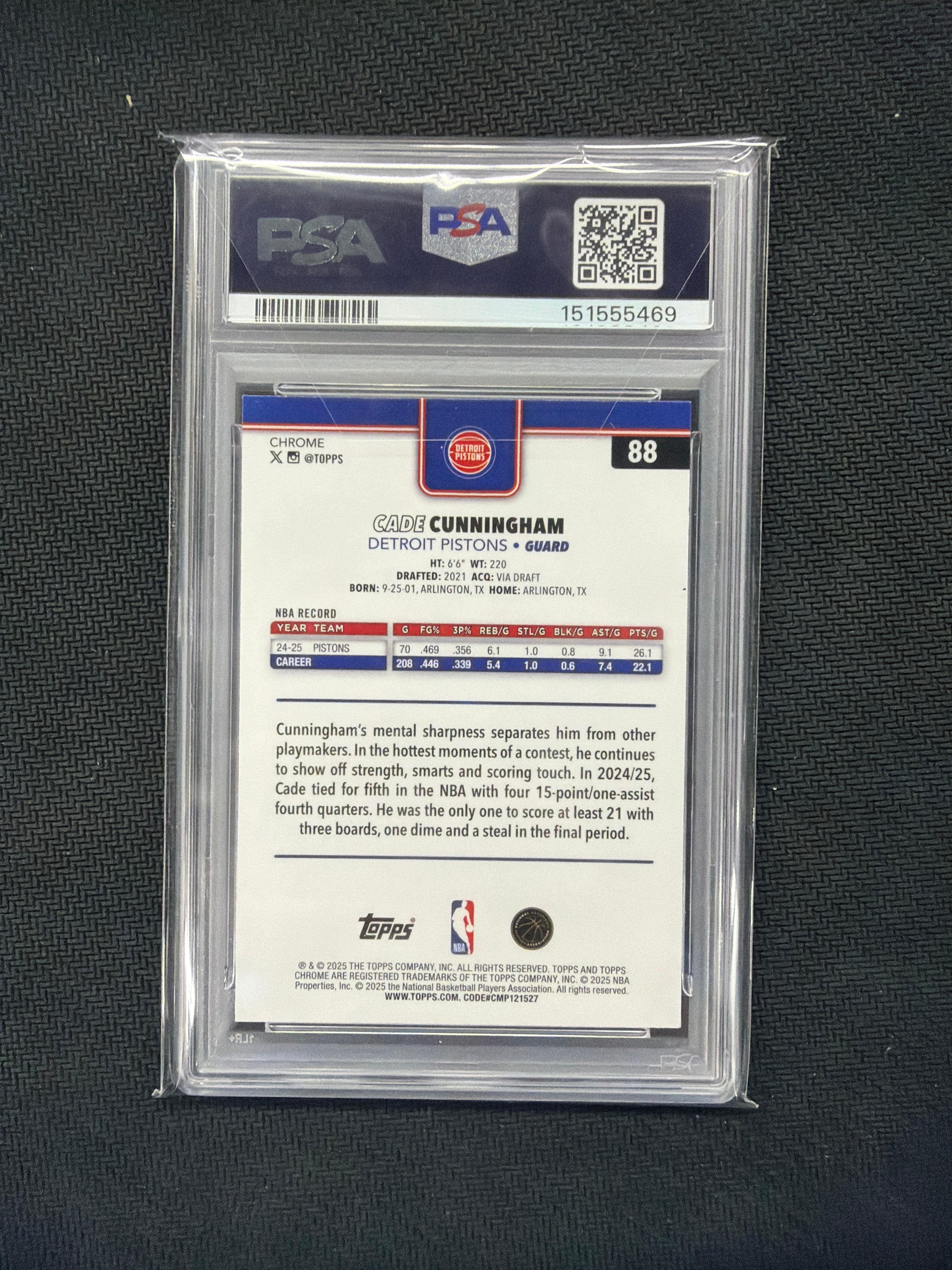 2025 Topps Chrome Sapphire Cade Cunningham PSA 10