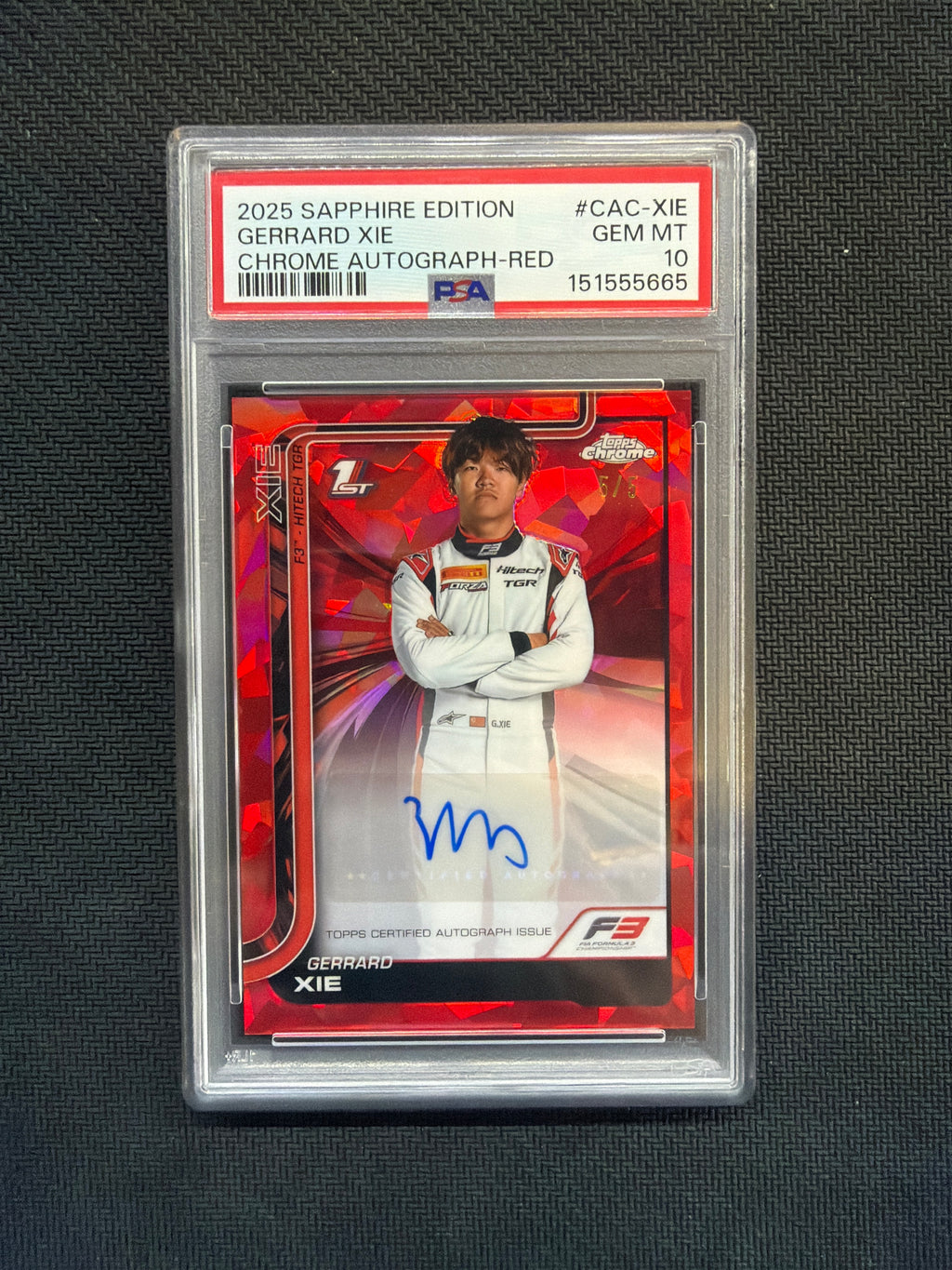 2025 Topps Chrome F1 Gerrard Xie Red Auto /5 PSA 10