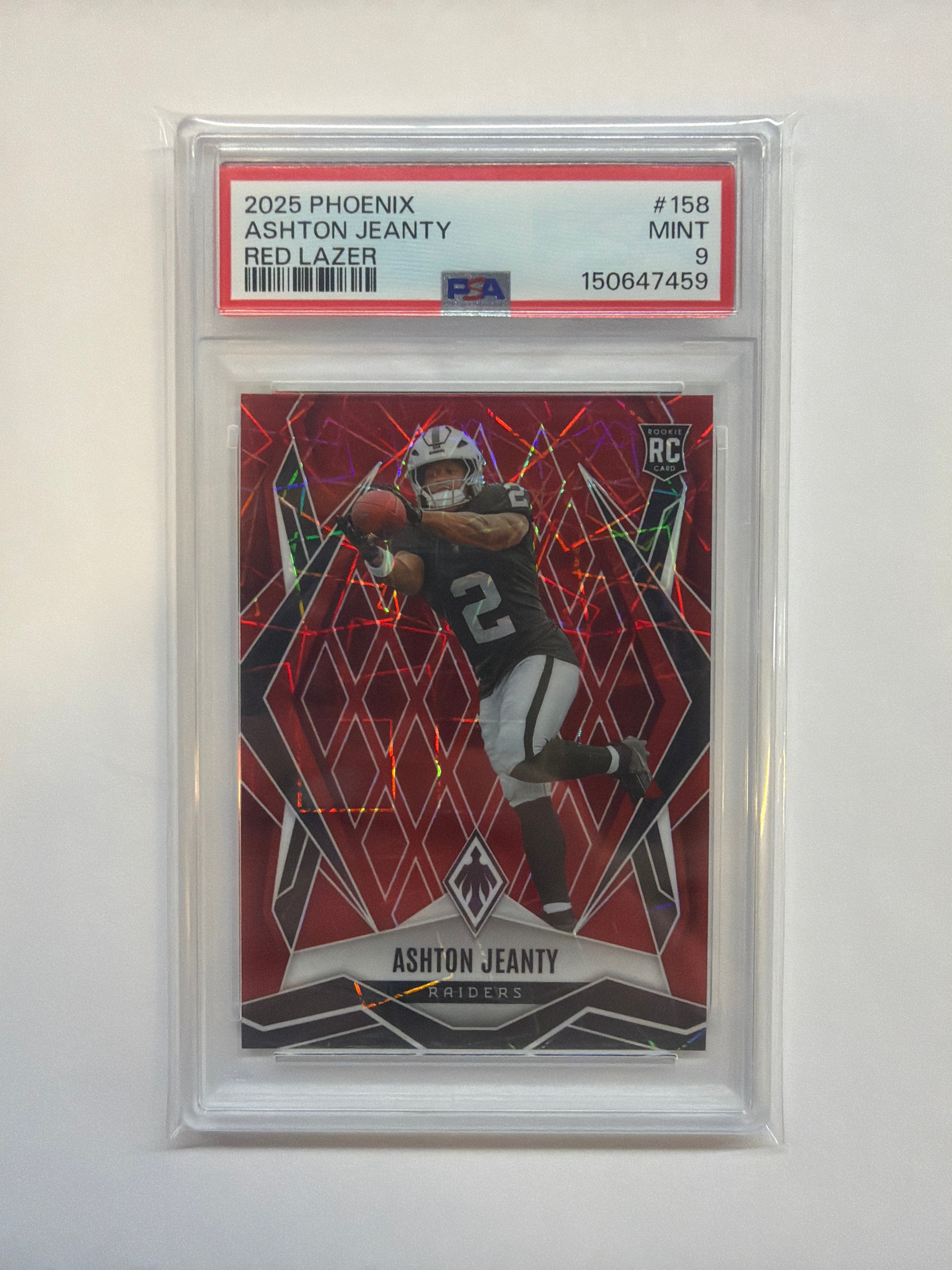 2025 Phoenix Ashton Jeanty Rookie Red Lazer /199 PSA 9 Raiders