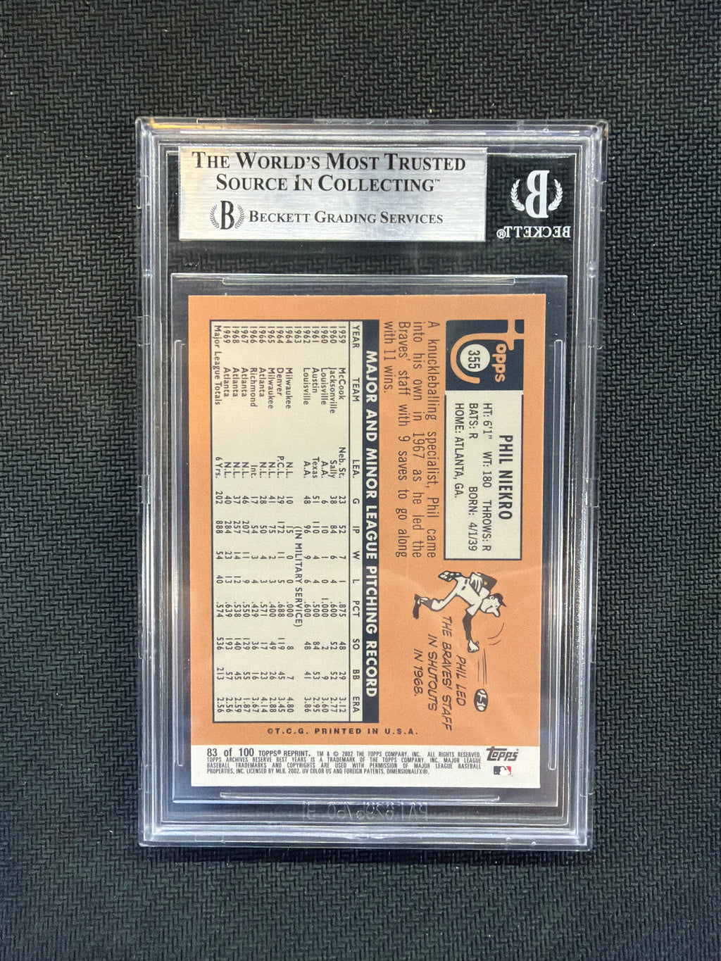 2002 Topps Archives Phil Niekro Refractor BGS 9 Braves