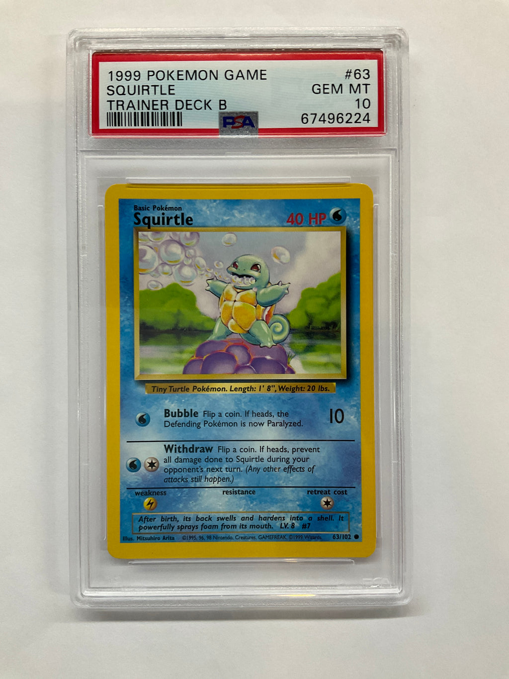 1999 Pokemon Trainer Deck B Squirtle 63 PSA 10
