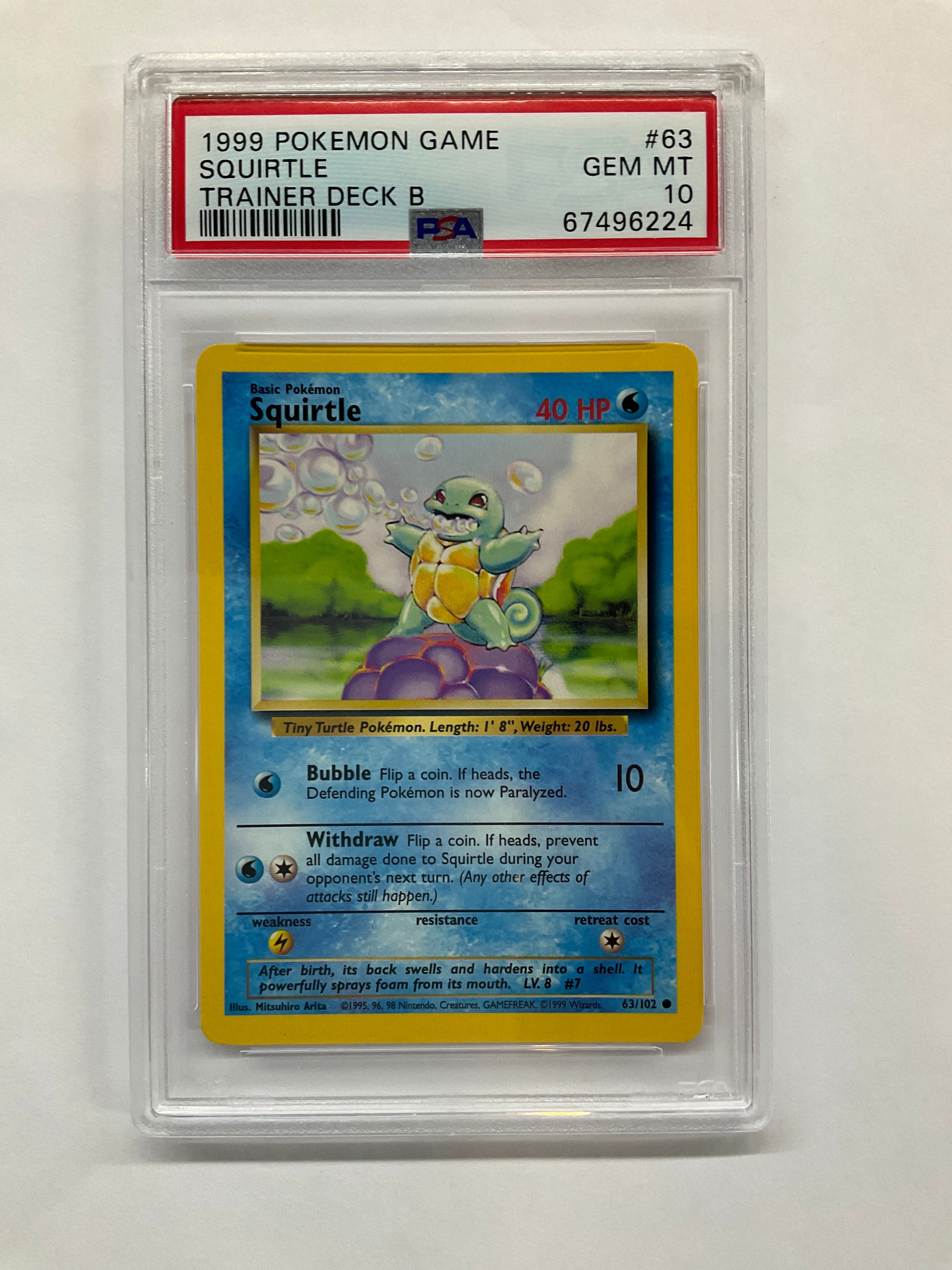 1999 Pokemon Trainer Deck B Squirtle 63 PSA 10