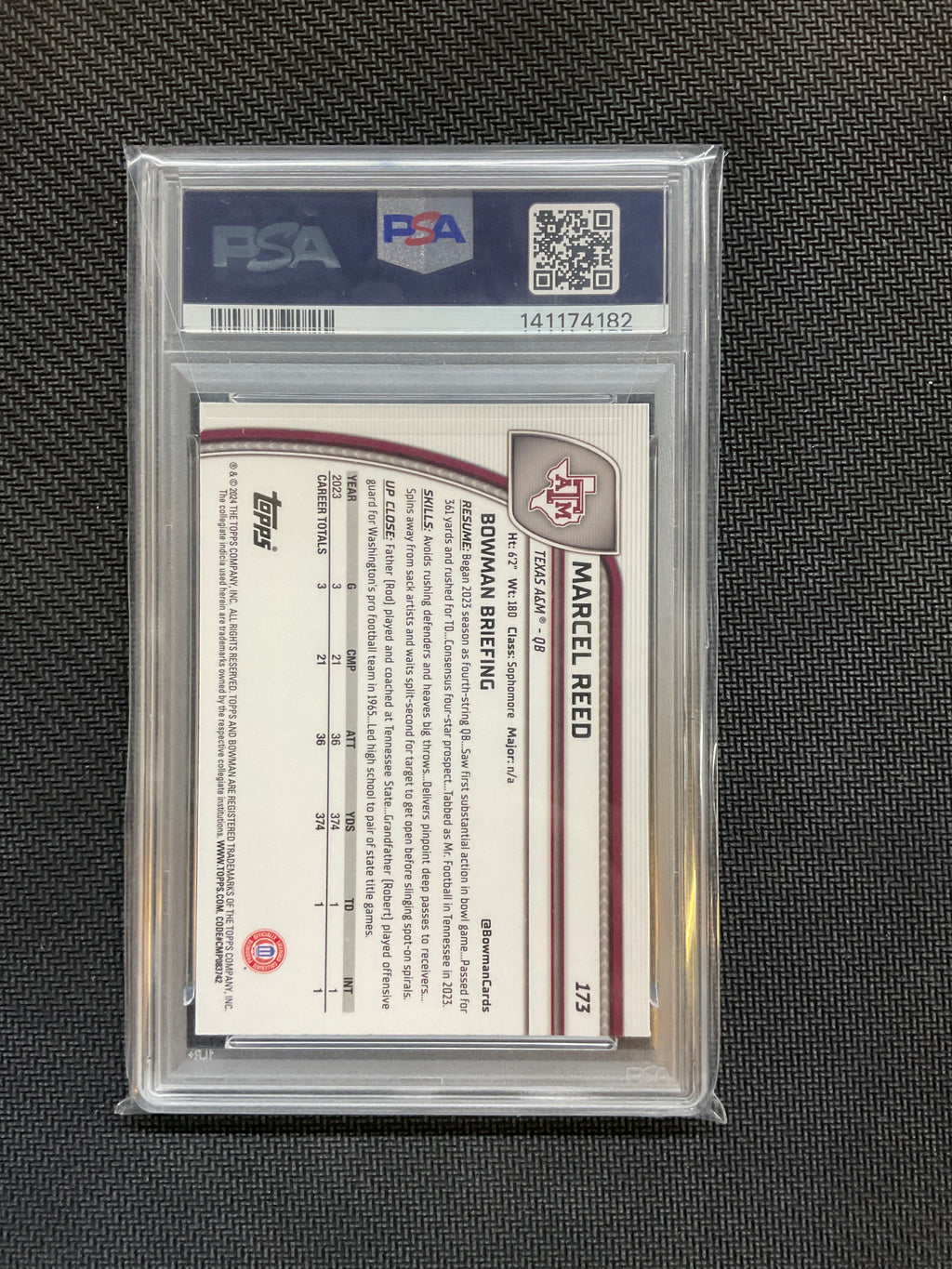 2024 Bowman U Sapphire Marcel Reed Rookie PSA 10 Texas A&M