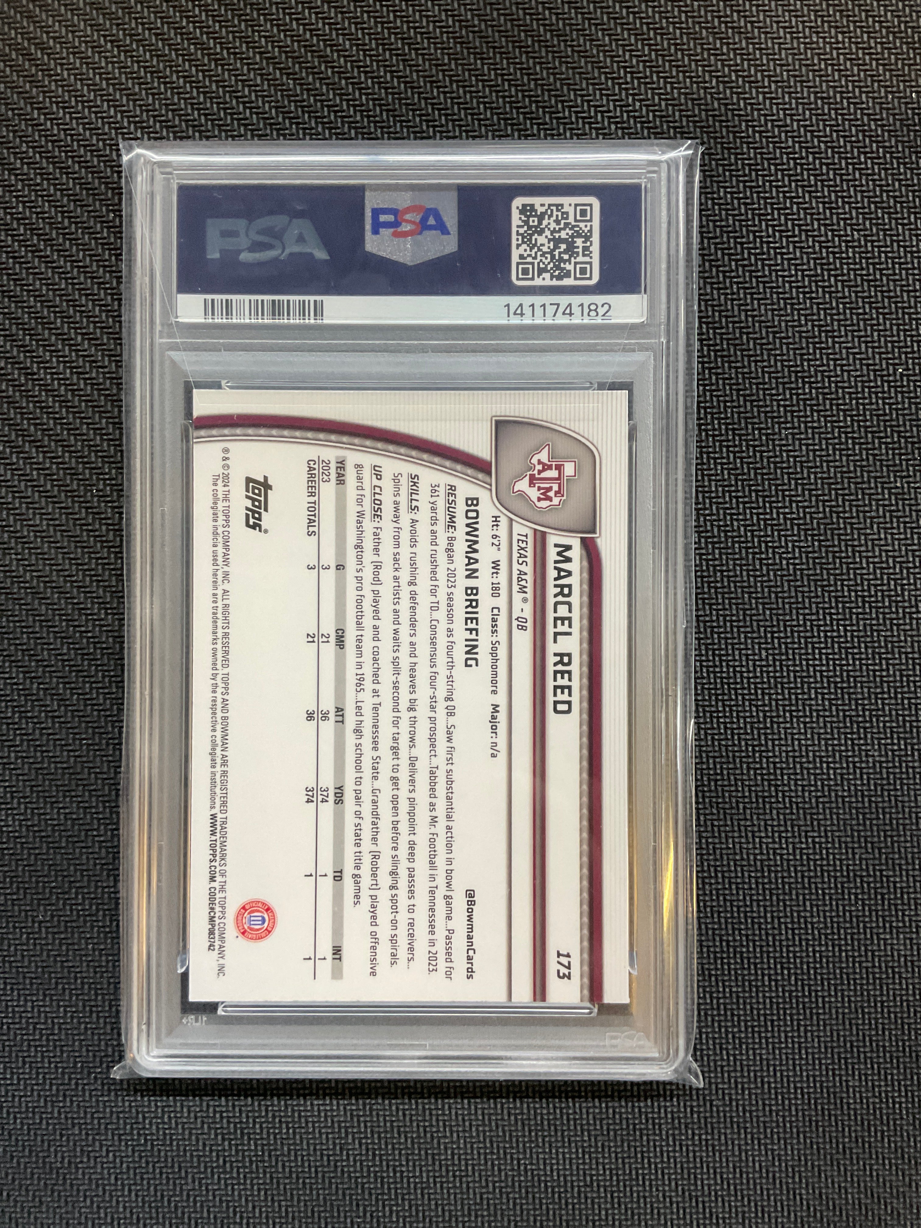 2024 Bowman U Sapphire Marcel Reed Rookie PSA 10 Texas A&M
