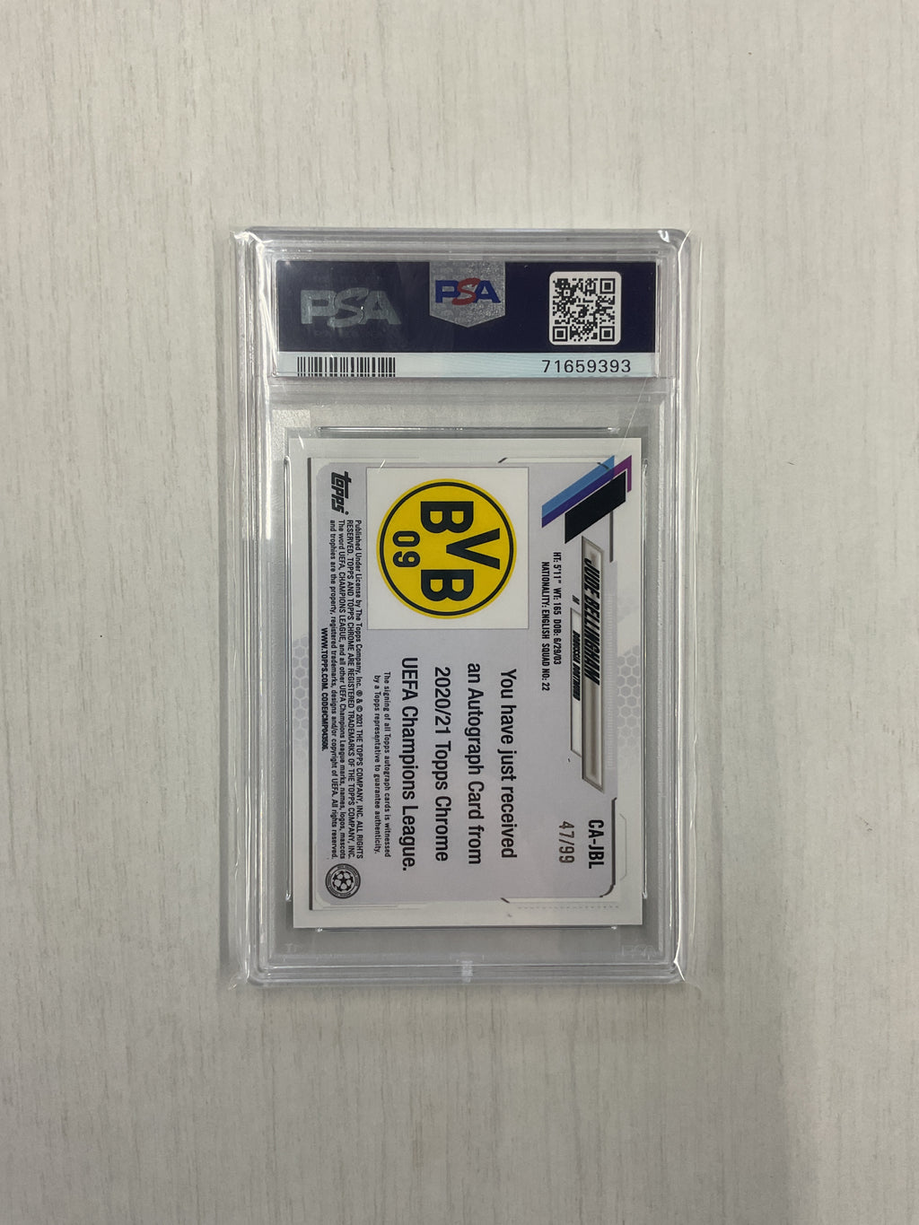 2020 Topps Chrome Jude Bellingham Neon Green Auto /99 PSA 9