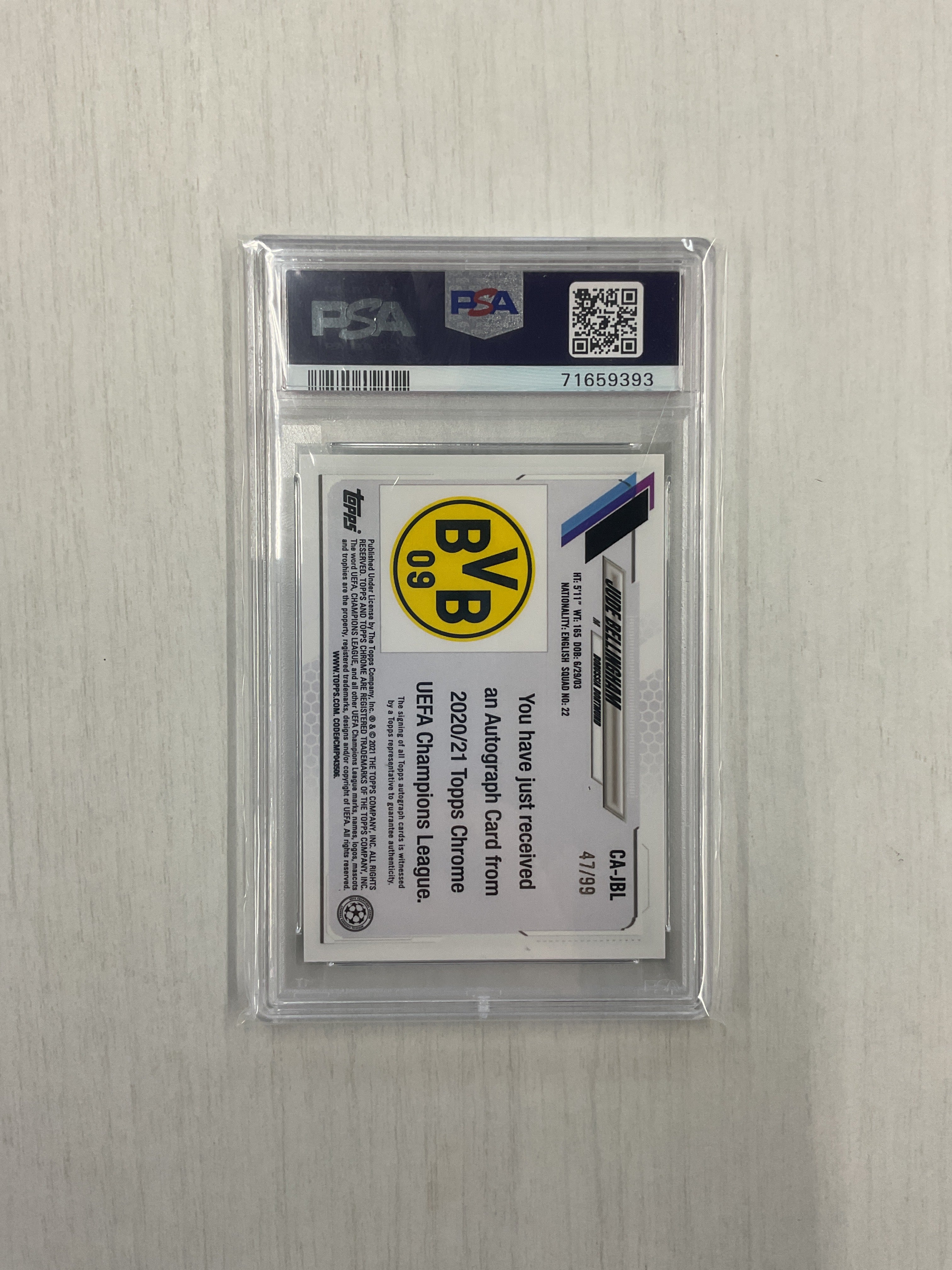 2020 Topps Chrome Jude Bellingham Neon Green Auto /99 PSA 9