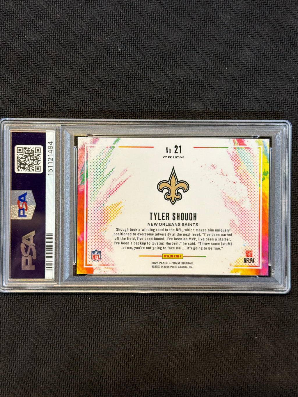 2025 Prizm Tyler Shough Color Blast Rookie PSA 10 Saints