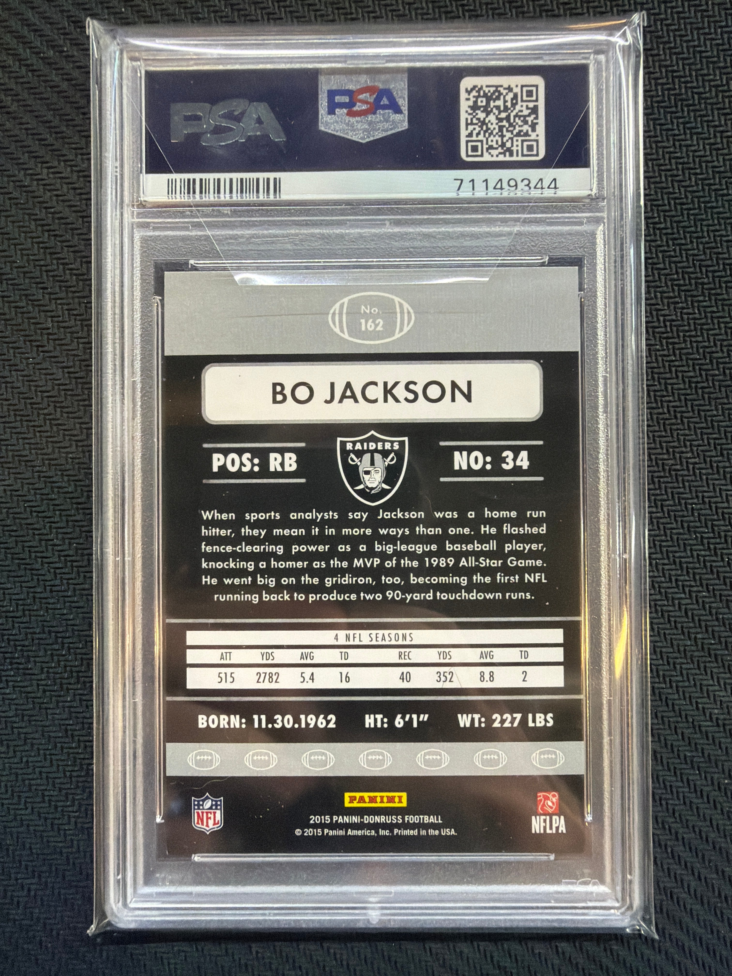 2015 Panini Donruss Bo Jackson Press Proof Blue /99 #162 PSA 8 Raiders