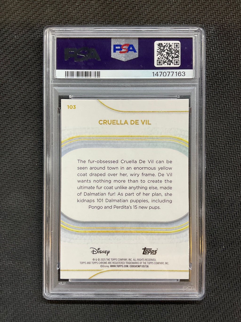 2025 Topps Chrome Disney Sapphire Cruella De Vil PSA 10 163