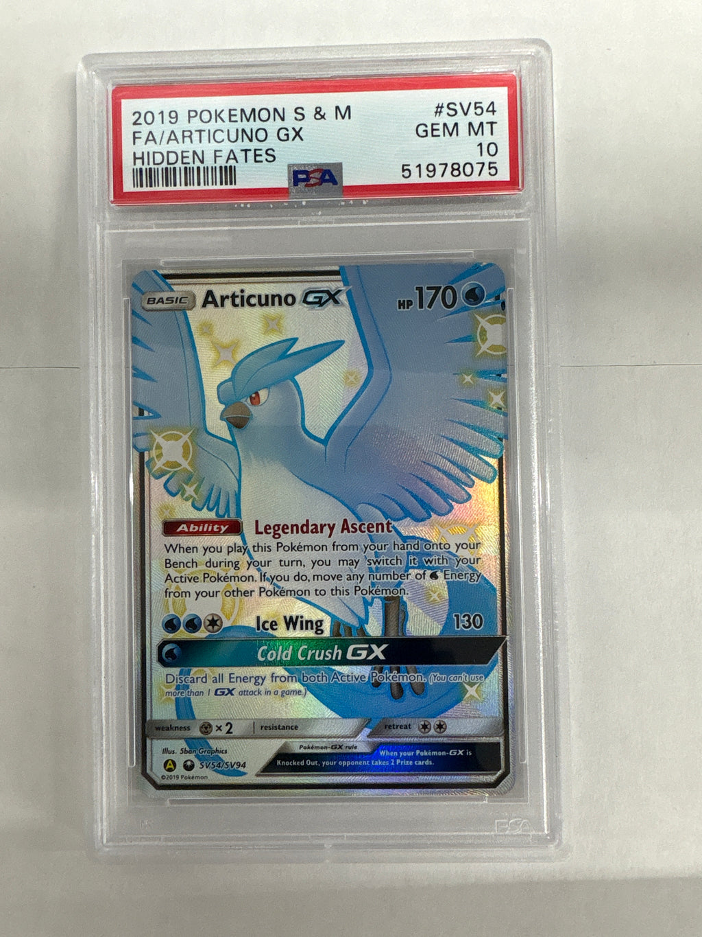 2019 Pokemon Hidden Fates Articuno GX SV54 PSA 10