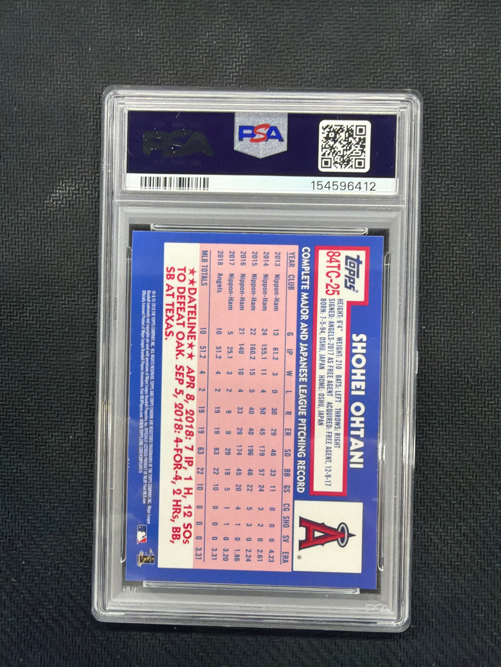 2019 Topps Chrome Shohei Ohtani 1984 Topps Baseball Refractor PSA 9 Angels