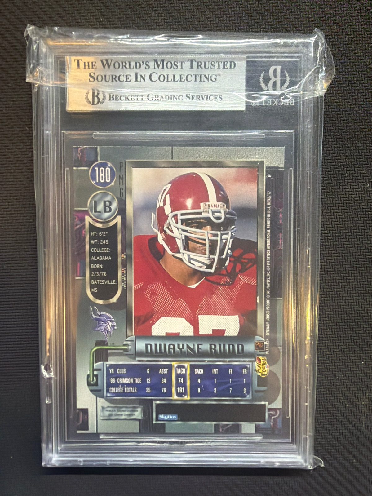 1997 Metal Universe Dwayne Rudd Green PMG BGS A (Missing Serial) Alabama