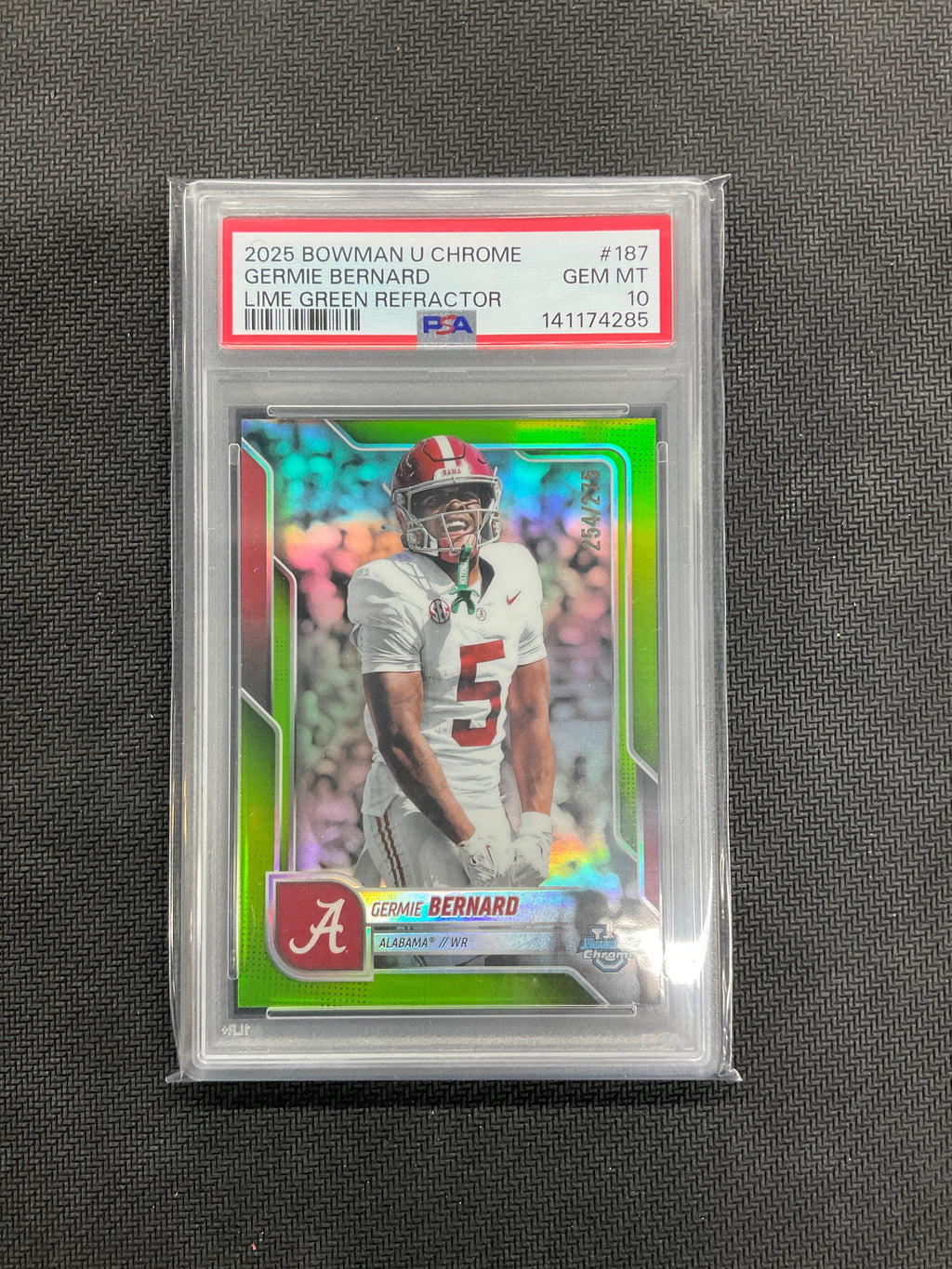 2025 Bowman U Chrome Germie Bernard Lime Green /275 PSA 10 Alabama