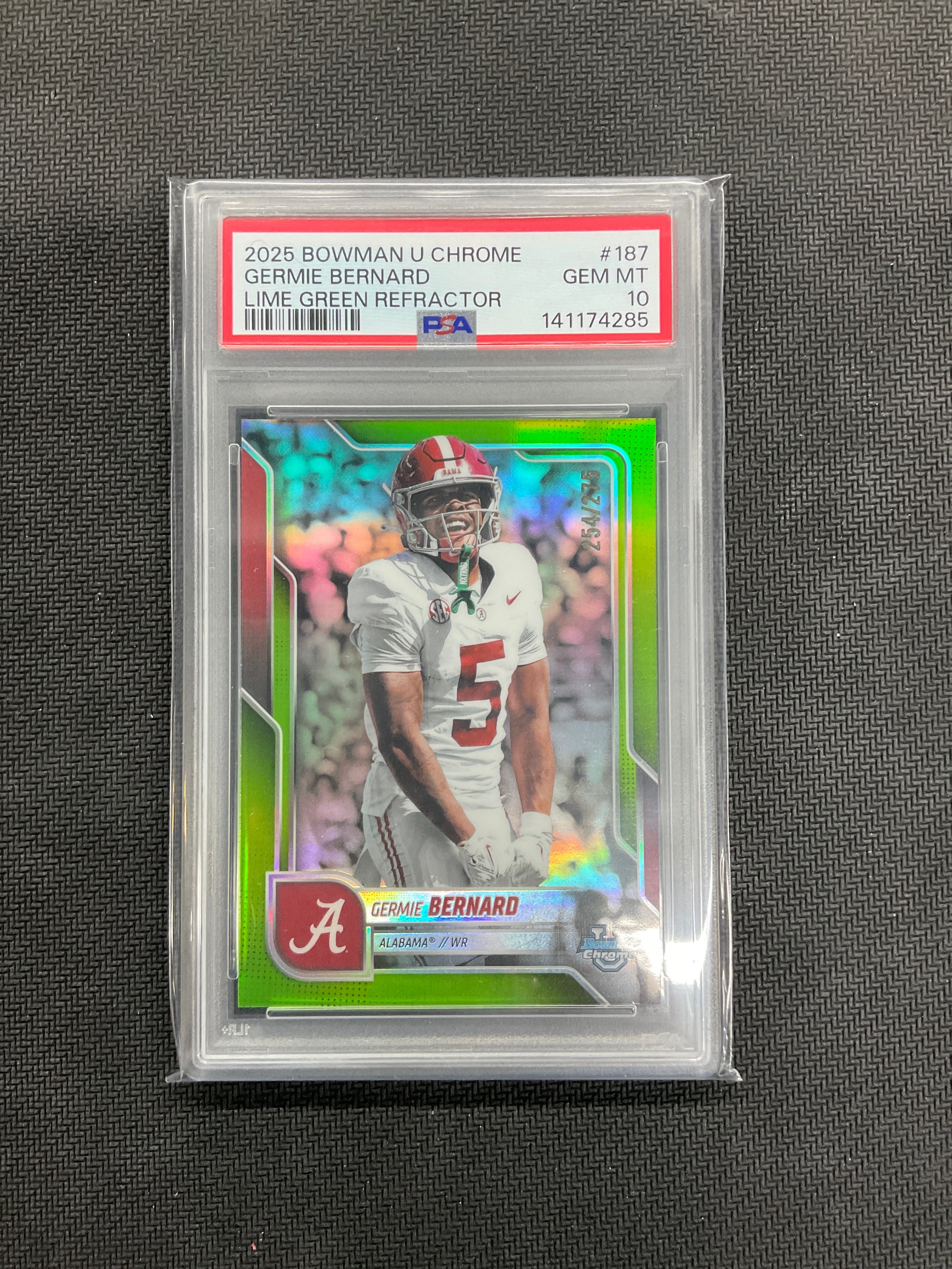 2025 Bowman U Chrome Germie Bernard Lime Green /275 PSA 10 Alabama