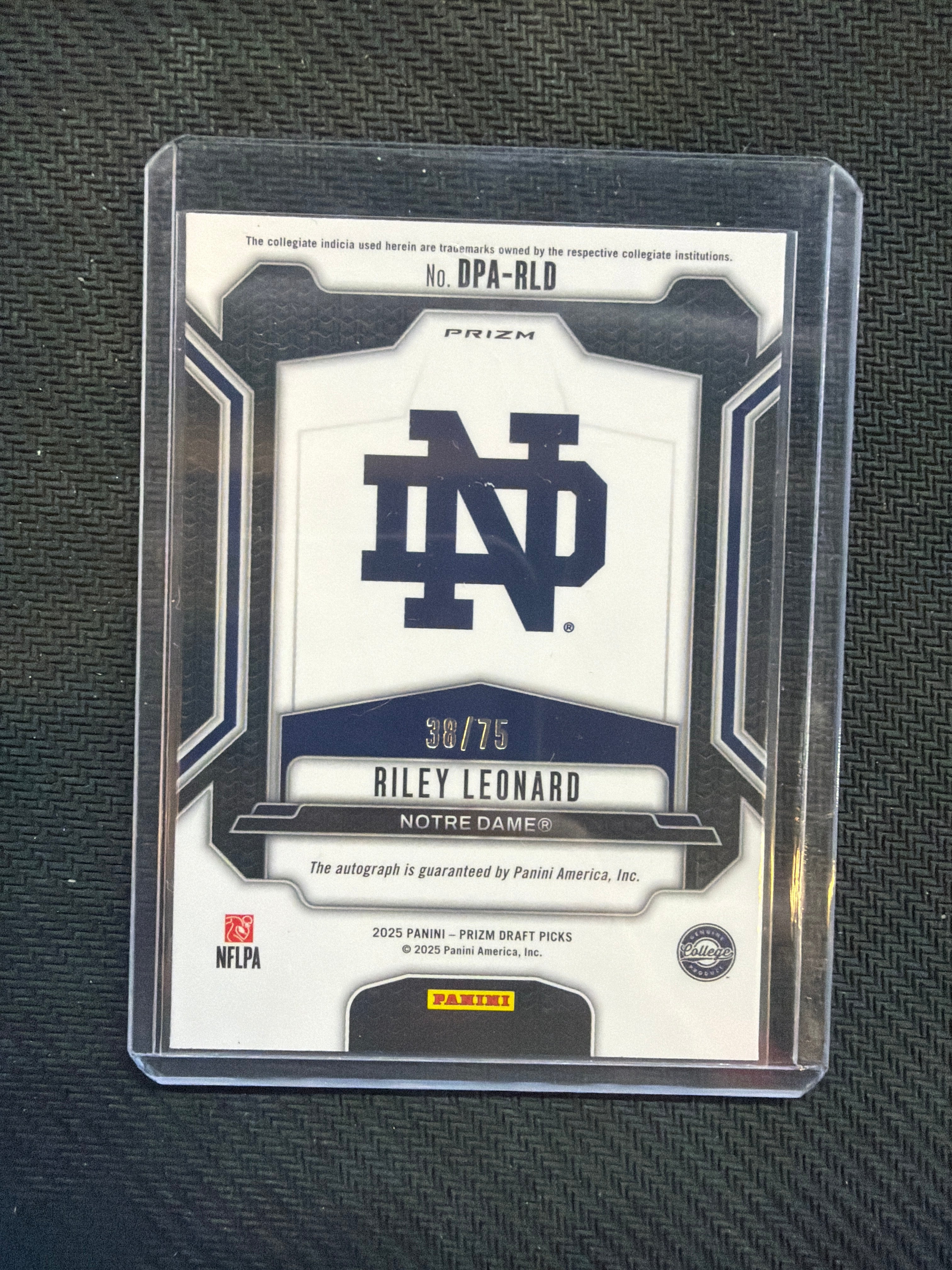 2025 Prizm Draft Picks Riley Leonard Orange Auto /75 Notre Dame