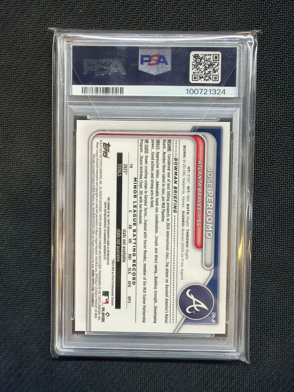 2024 Bowman Chrome Jose Perdomo 1st Auto Blue /150 PSA 9