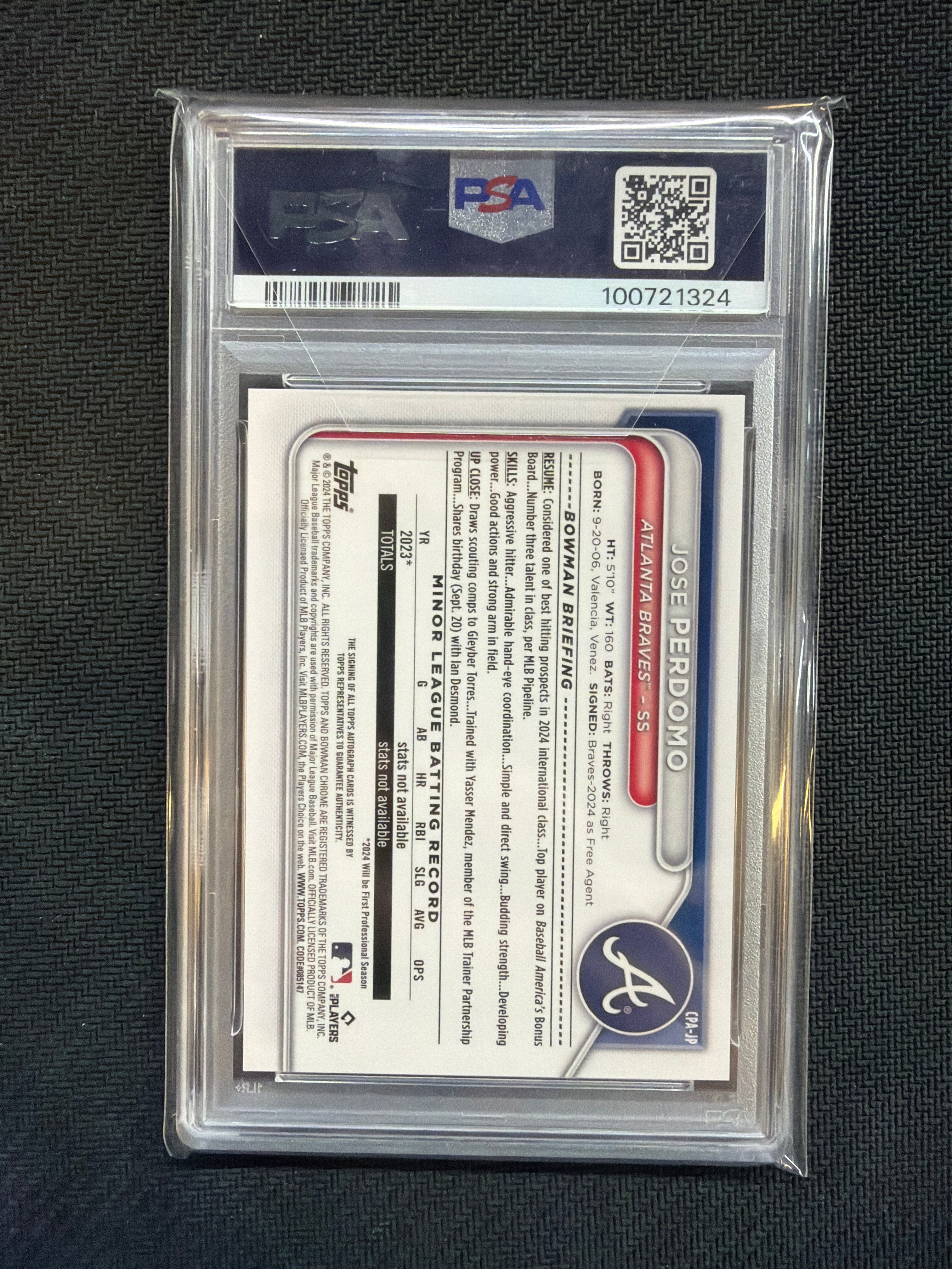2024 Bowman Chrome Jose Perdomo 1st Auto Blue /150 PSA 9