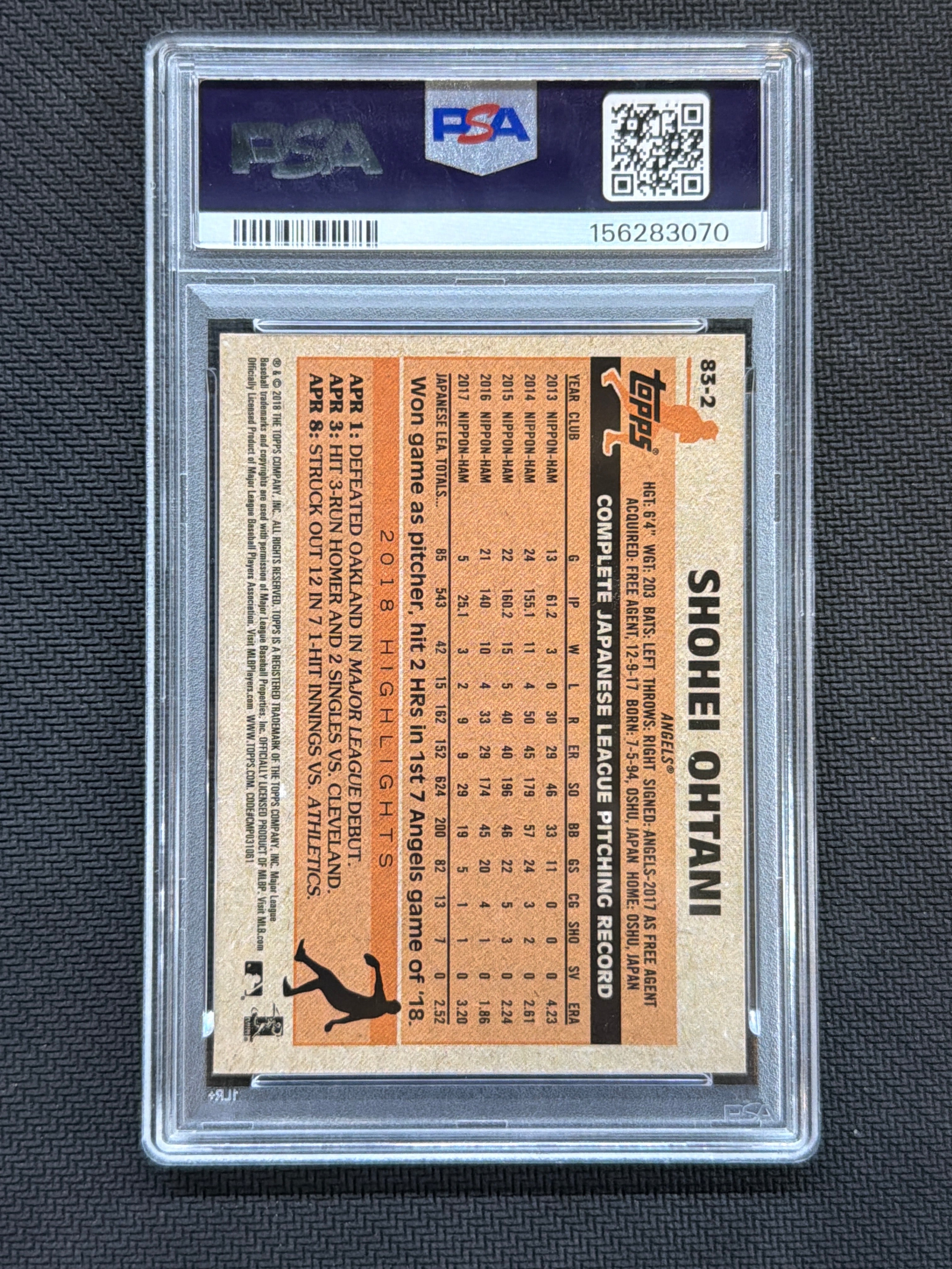 2018 Topps Update Shohei Ohtani 1983 Topps Baseball Rookie PSA 9 Angels