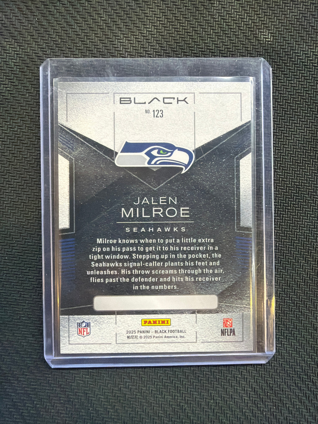 2025 Panini Black Football Jalen Milroe Sapphire /50 Rookie Seahawks