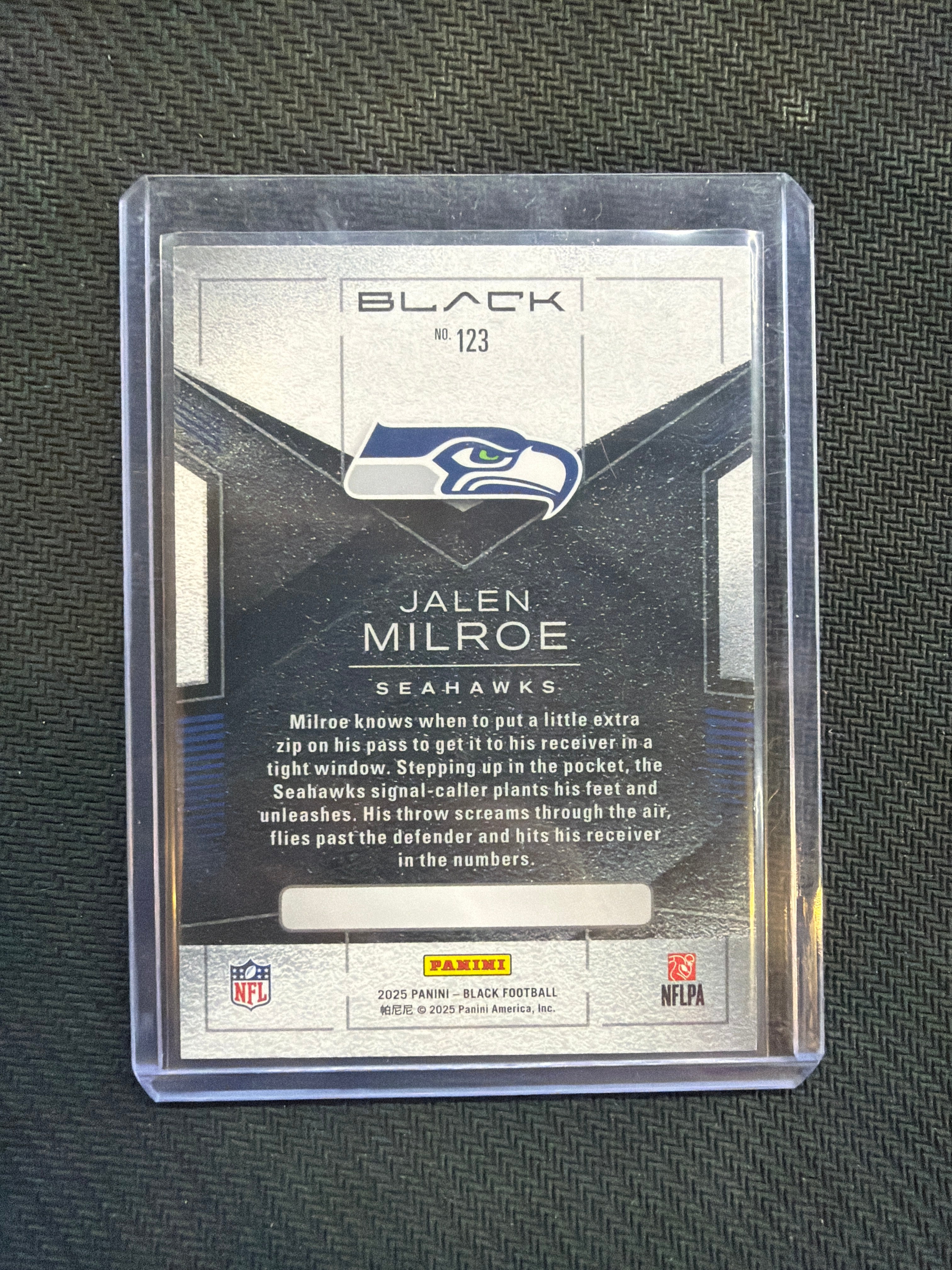2025 Panini Black Football Jalen Milroe Sapphire /50 Rookie Seahawks