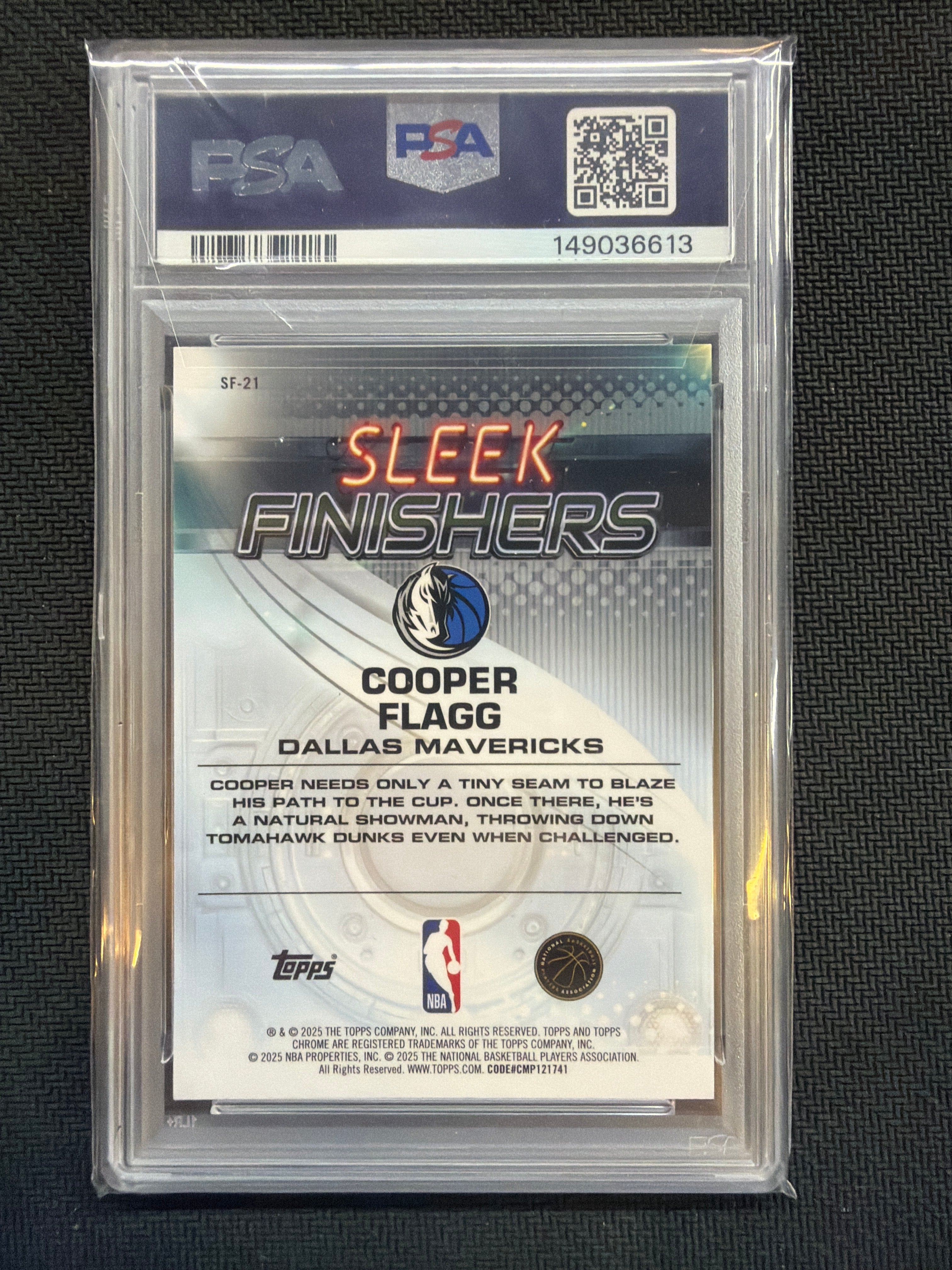 2025/26 Topps Chrome Cooper Flagg Rookie Sleek Finishers Blue /150 PSA 10