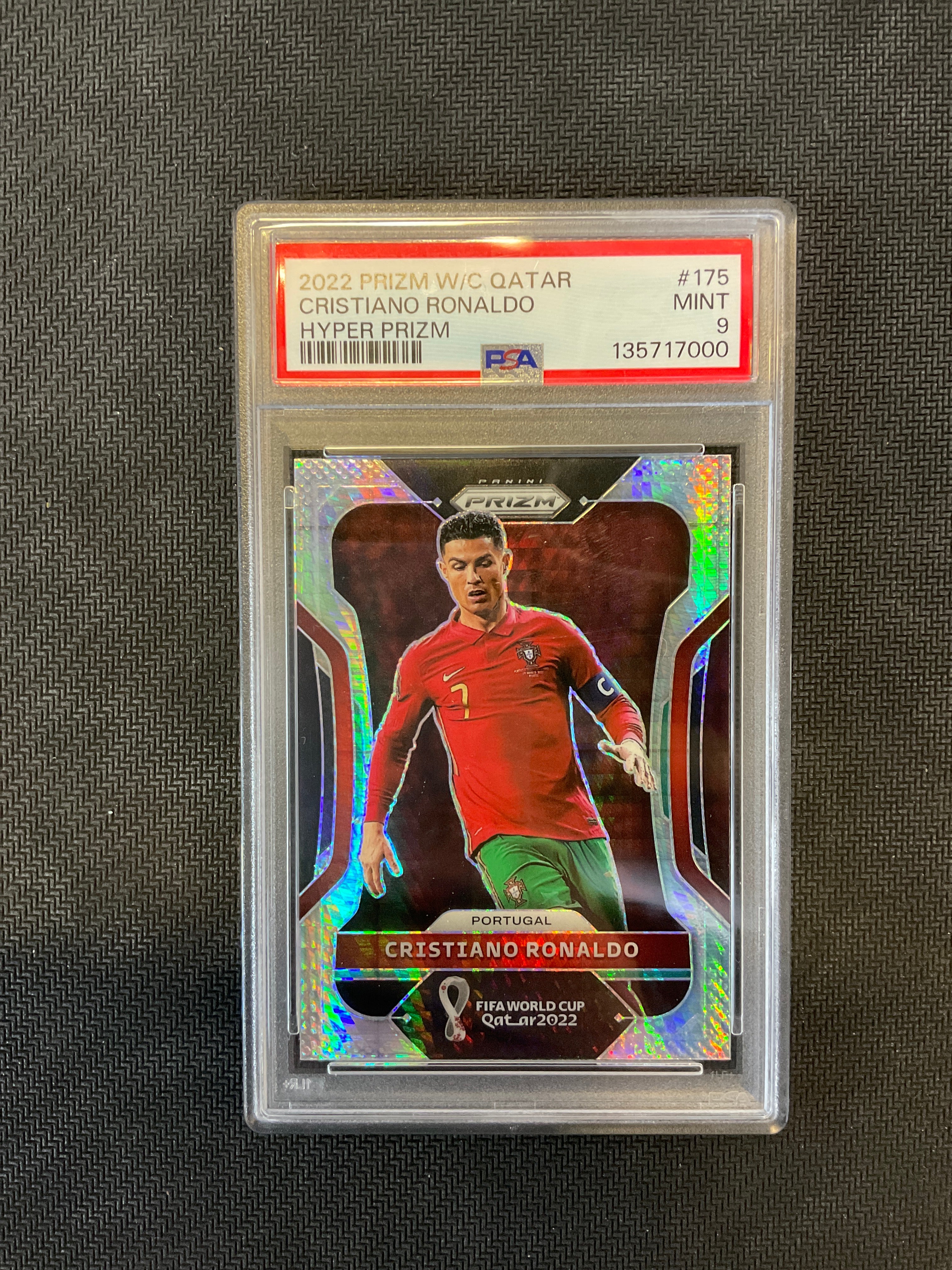 2022 Prizm World Cup Cristiano Ronaldo Hyper Prizm PSA 9