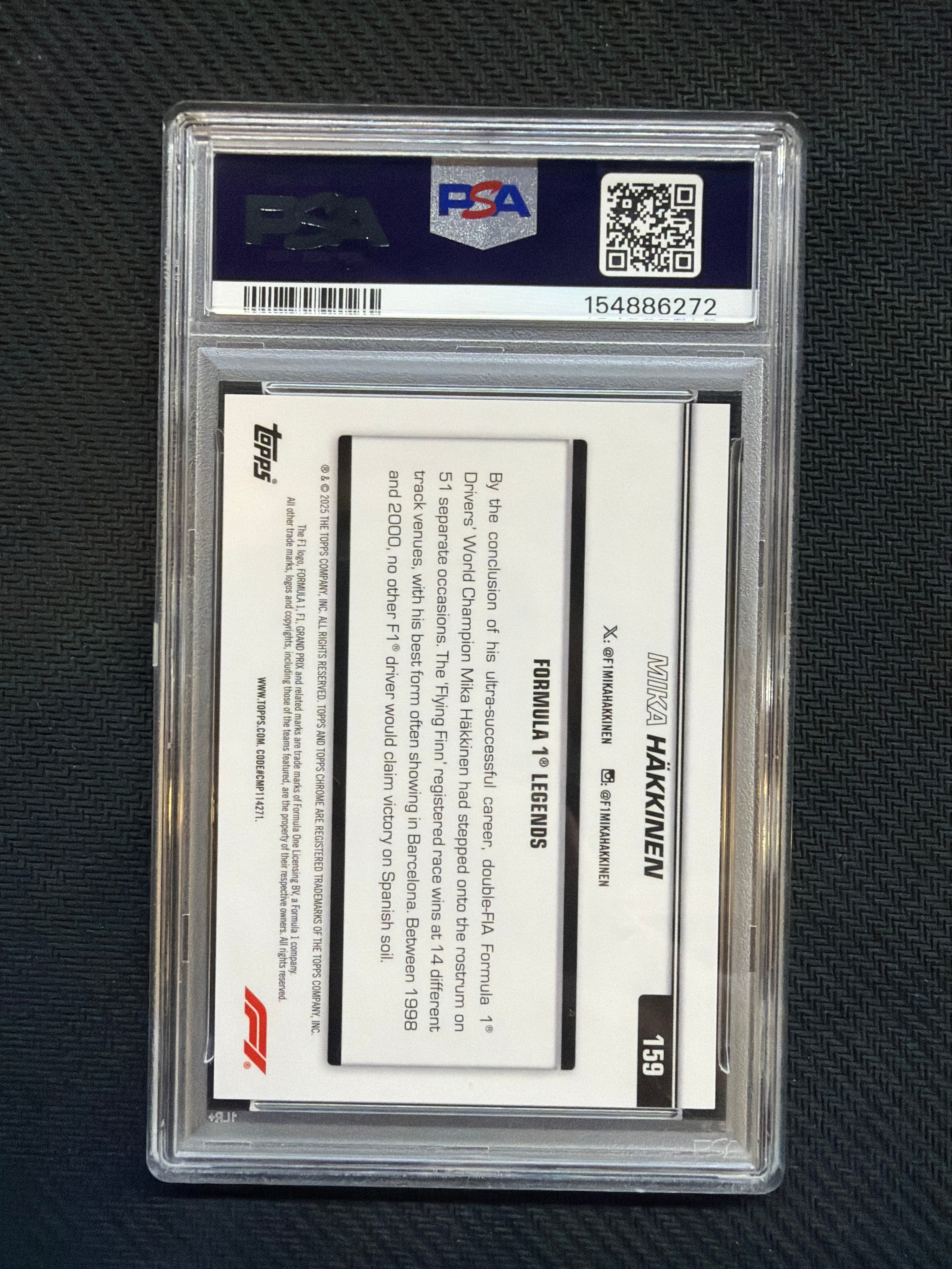 2025 Topps Chrome F1 Mika Hakkinen Black Checker Flag /10 PSA 10