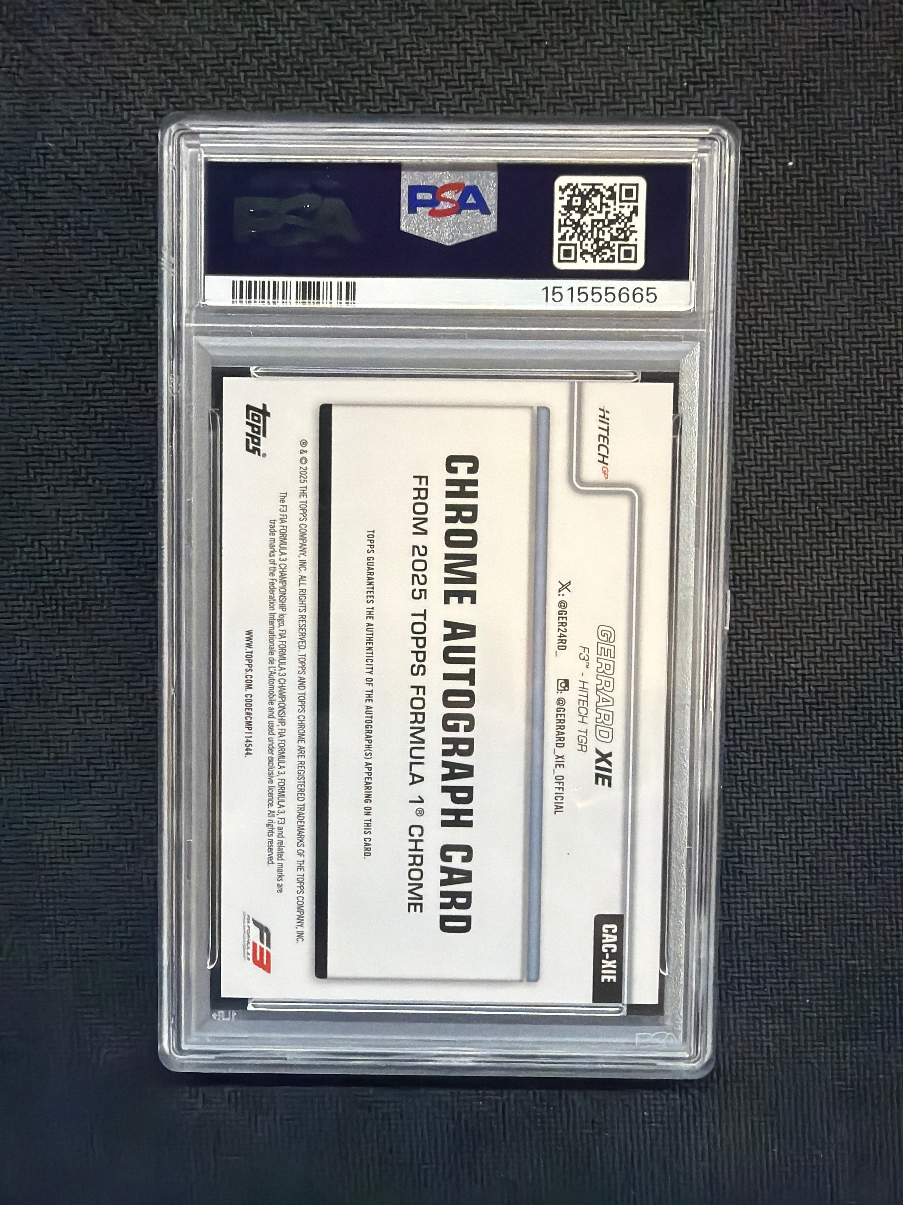 2025 Topps Chrome F1 Gerrard Xie Red Auto /5 PSA 10
