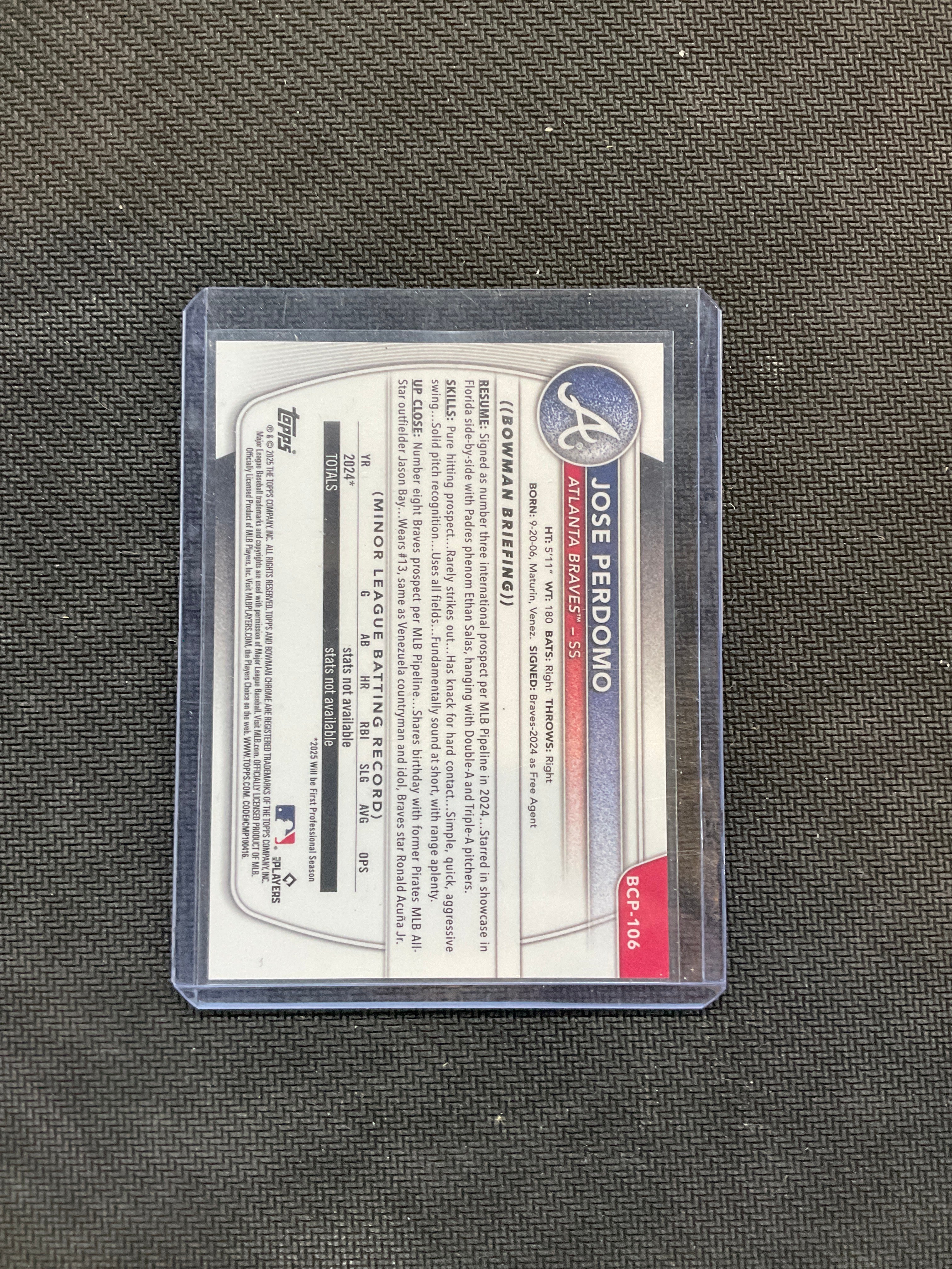 2025 Bowman Sapphire Jose Perdomo Green /99 Braves