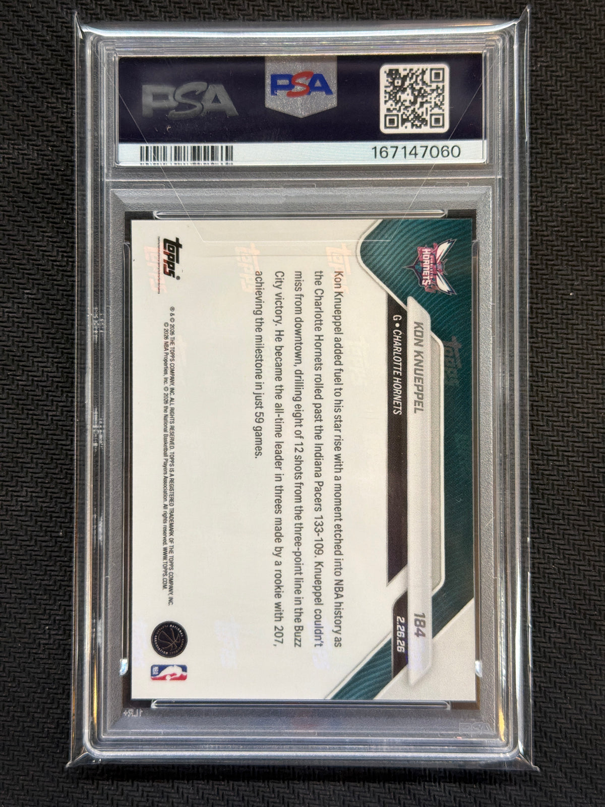 2025/26 Topps Now Kon Knueppel Rookie #184 Career 3PM PSA 10 060