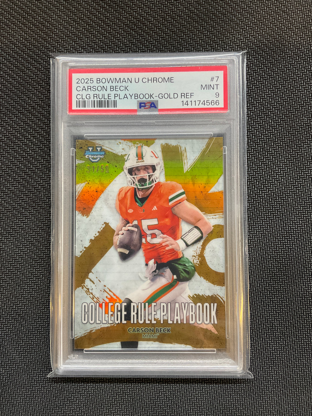 2025 Bowman Chrome Carson Beck Playbook Gold /50 PSA 9 Miami