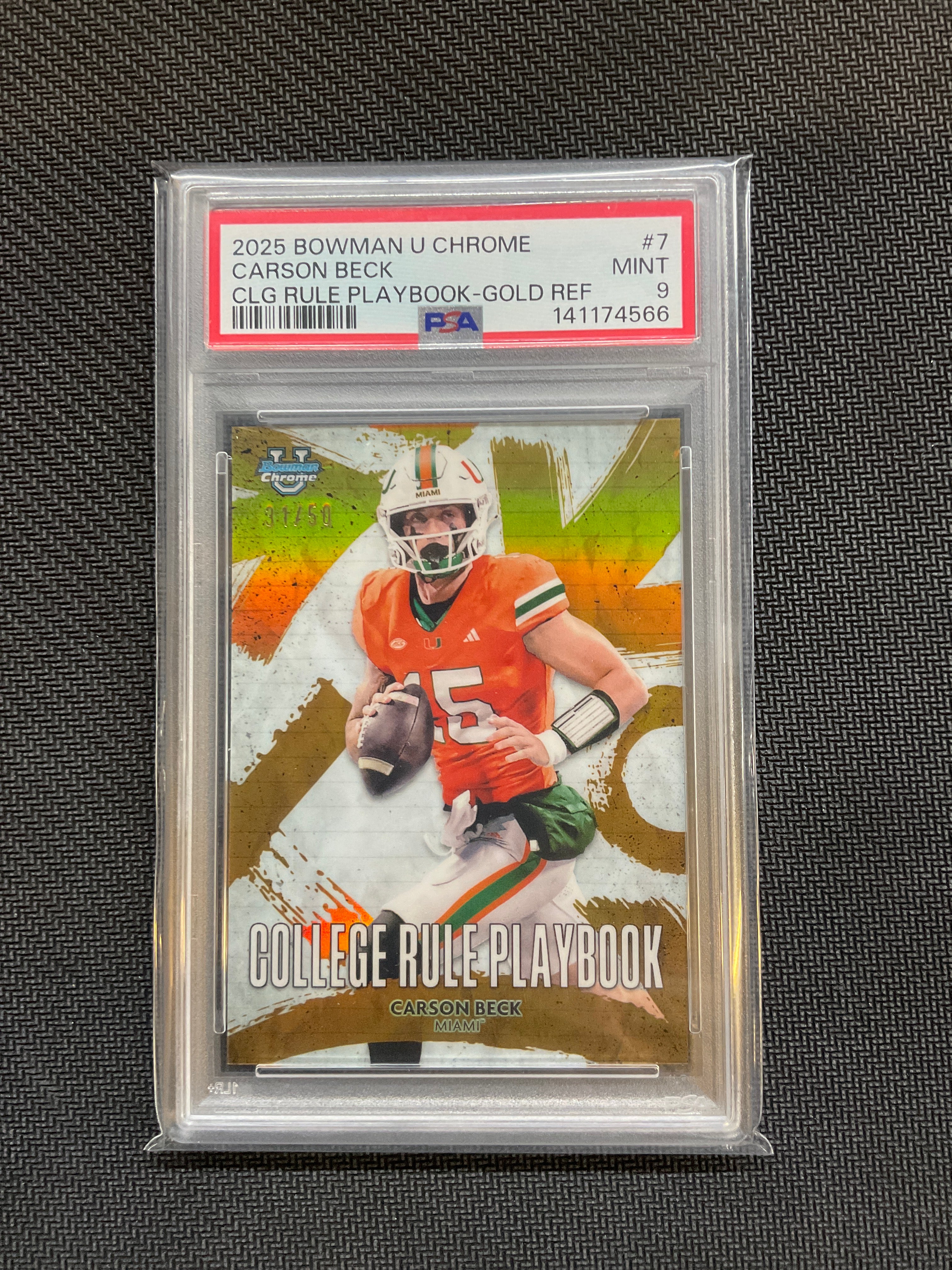 2025 Bowman Chrome Carson Beck Playbook Gold /50 PSA 9 Miami