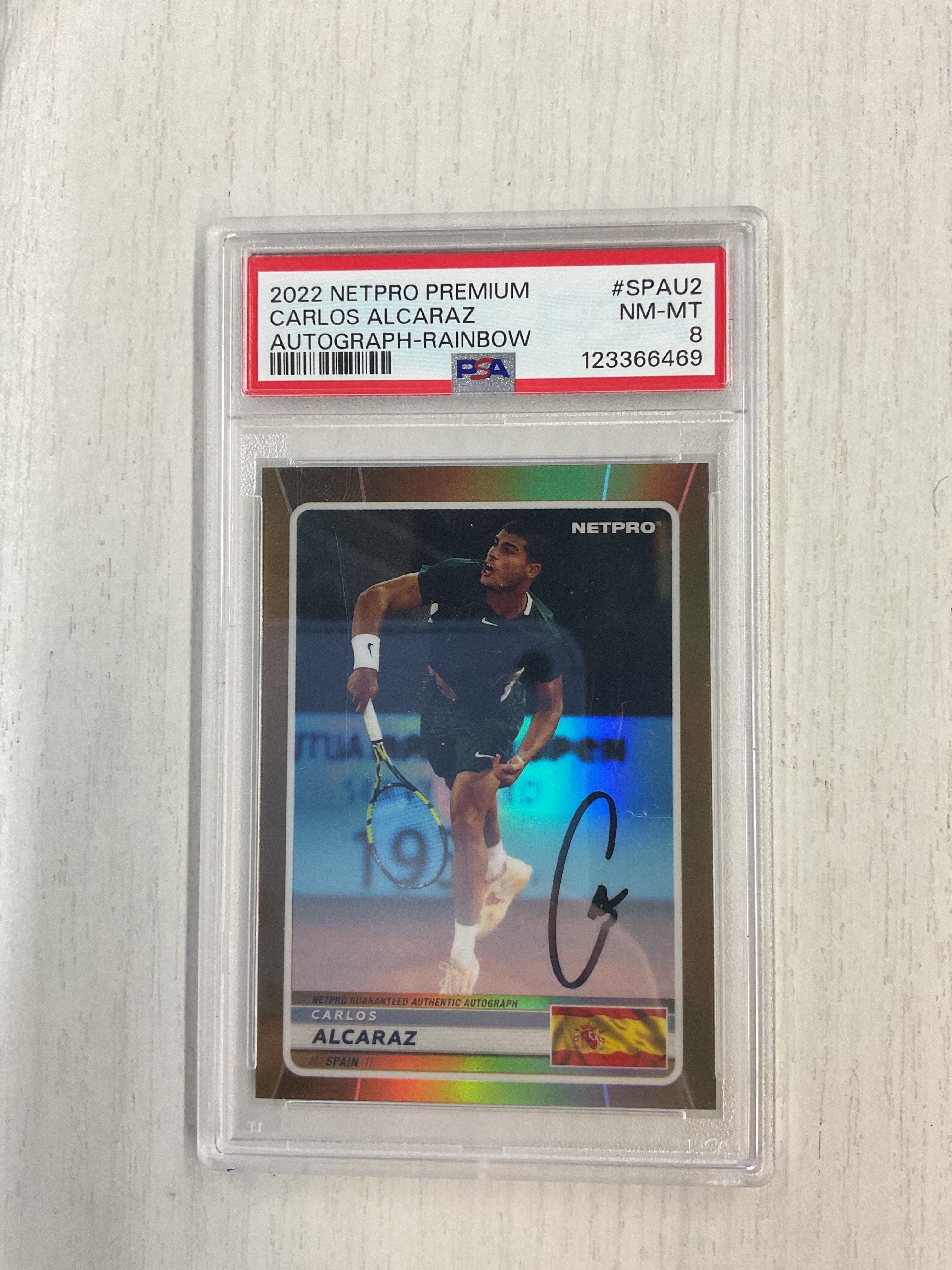 2022 Netpro Premium Carlos Alcaraz Rainbow Auto /250 PSA 8