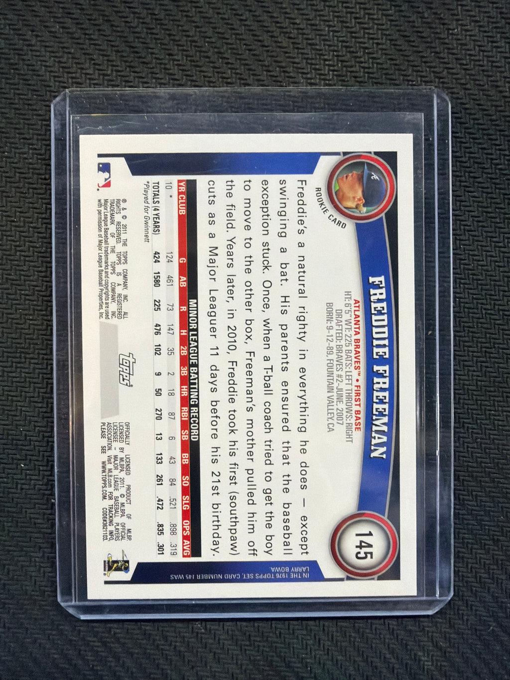 2011 Topps Freddie Freeman Rookie #145 Braves