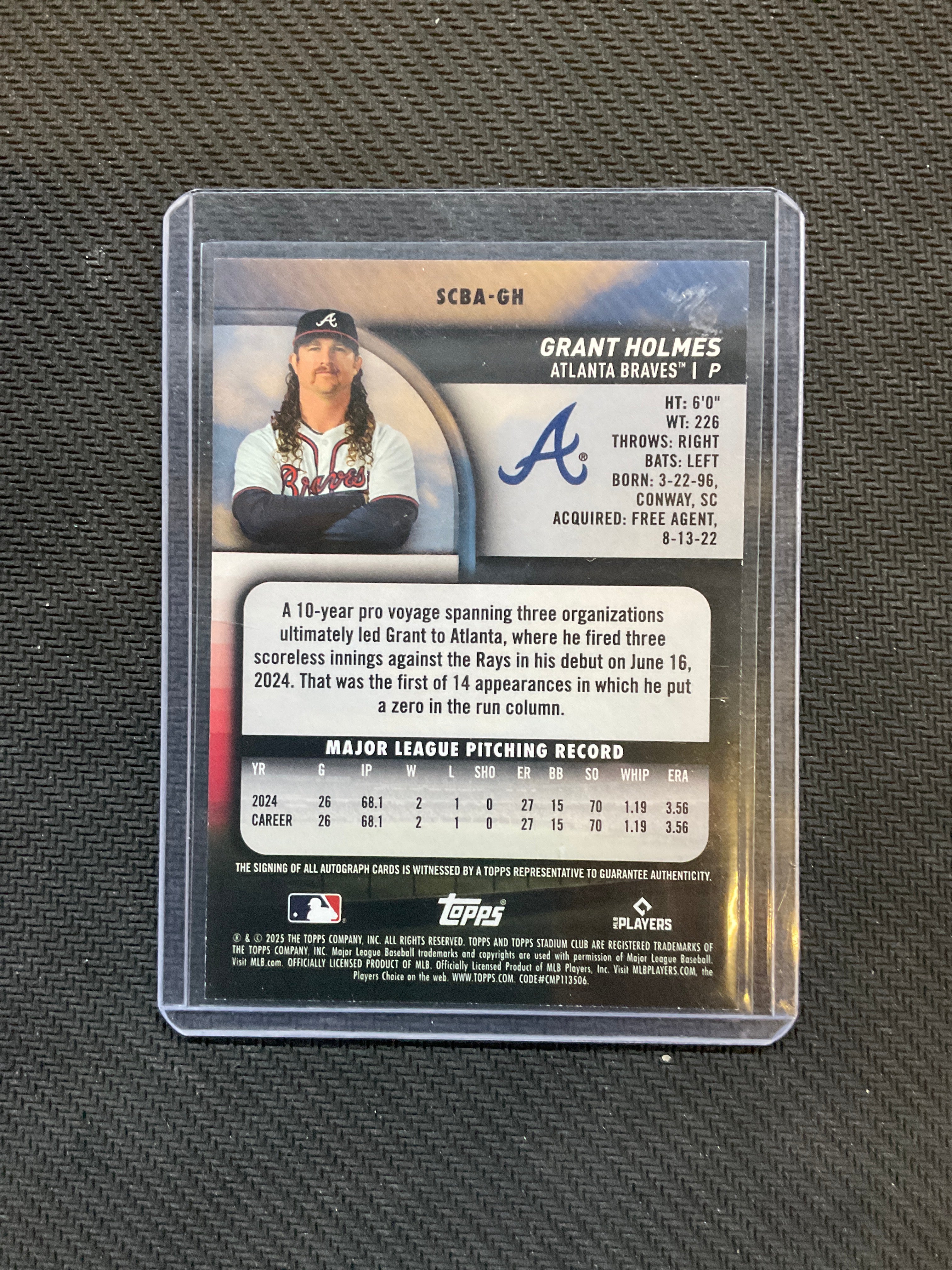 2025 Topps Stadium Club Grant Holmes Rookie Auto /50 Braves
