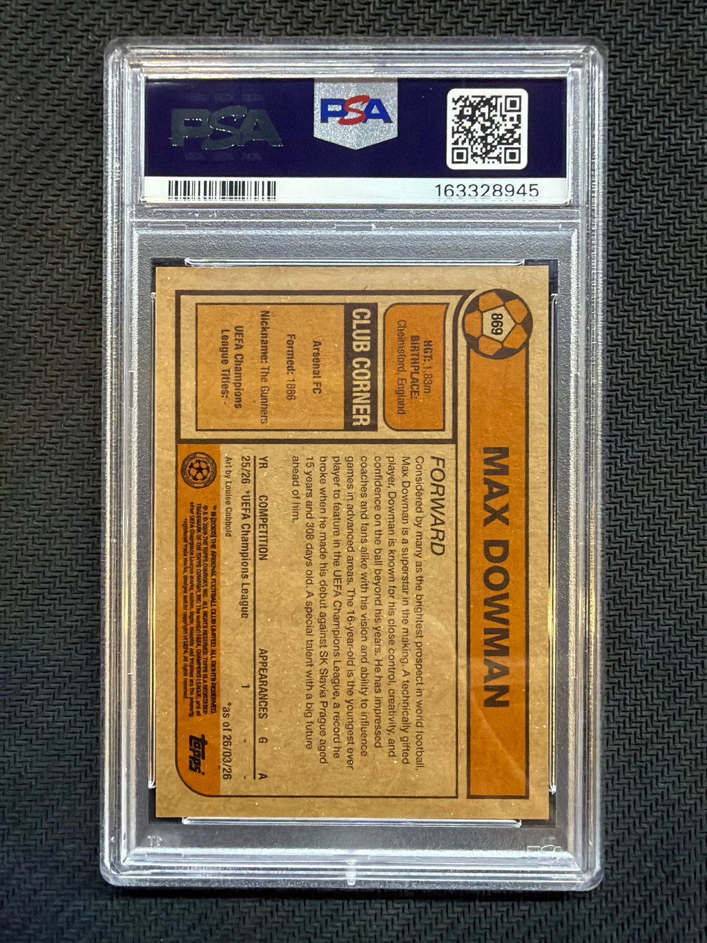 2025-26 Topps Living UCL Max Dowman #869 PSA 10 Rookie 945