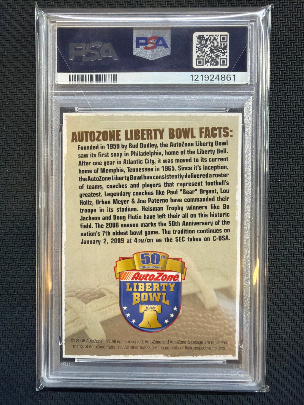 2008 Autozone Bo Jackson Liberty Bowl Legends #7 PSA 8 Auburn
