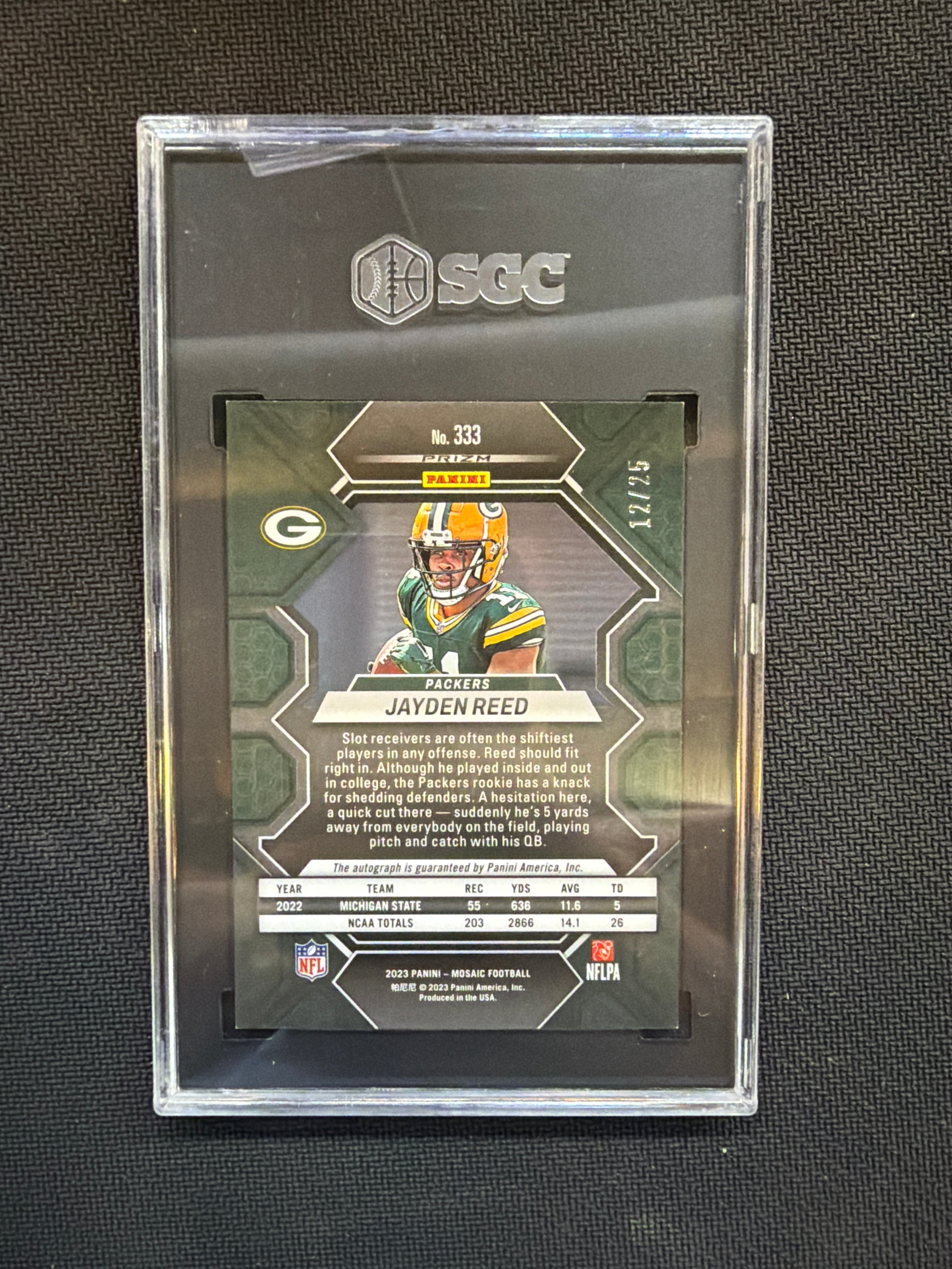 2023 Panini Mosaic Jayden Reed Auto /25 SGC 9.5