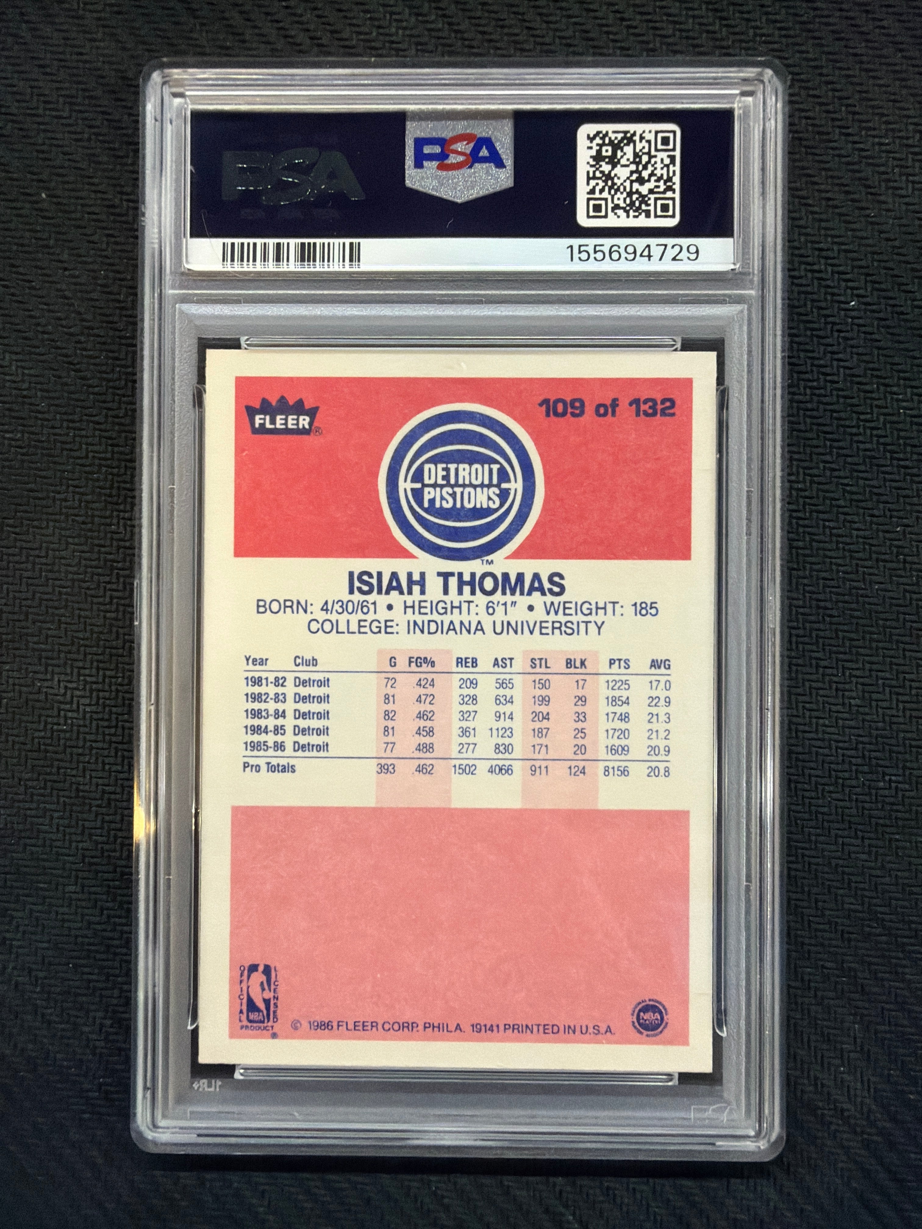 1986 Fleer Isah Thomas #109 PSA 6 Pistons