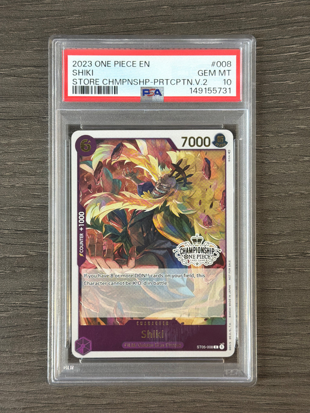 2023 ONE PIECE PROMOS 008 SHIKI STORE CHAMPIONSHIP-PARTICIPATION VOL.2 PSA 10 731