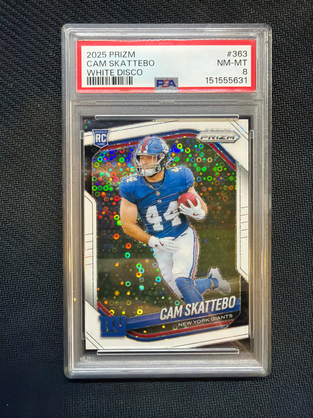 2025 Prizm Cam Skattebo Rookie White Disco PSA 8 Giants