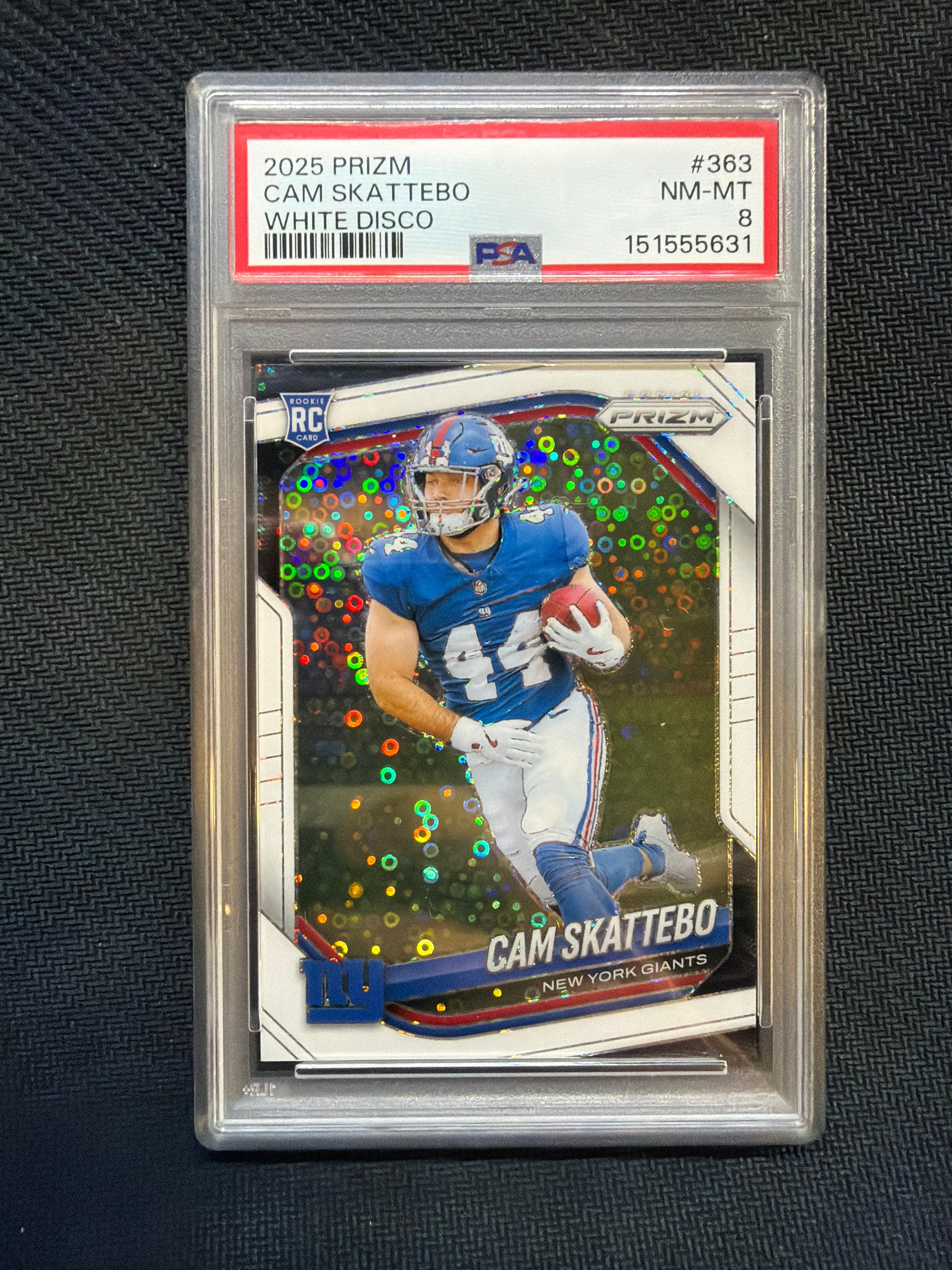 2025 Prizm Cam Skattebo Rookie White Disco PSA 8 Giants