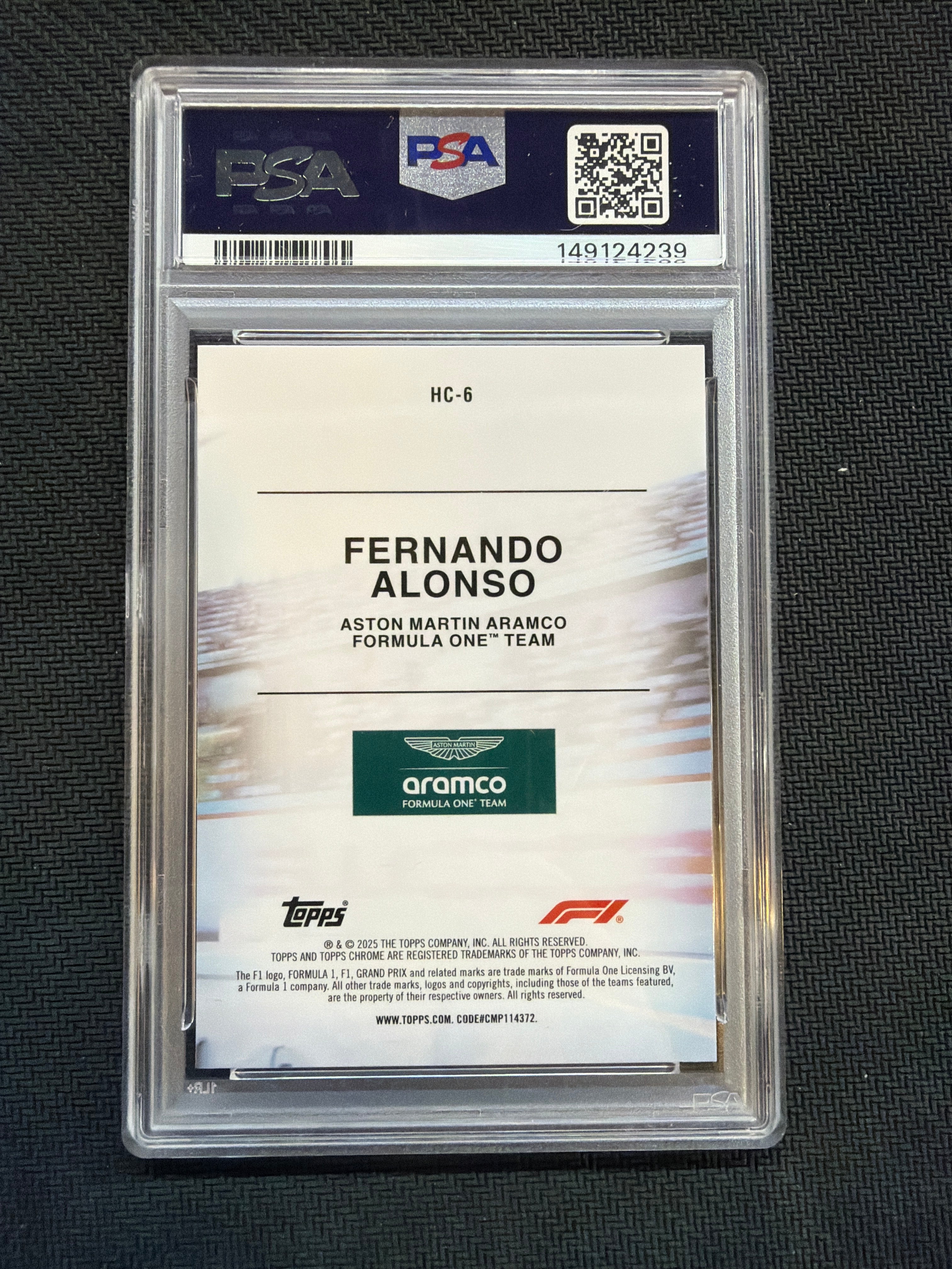 2025 Topps Chrome F1 Fernando Alonso Helmet PSA 10