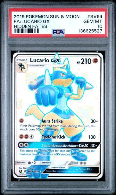2019 Pokemon Hidden Fates Lucario GX SV64 PSA 10