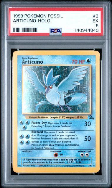 1999 Pokemon Fossil Articuno Holo 2 PSA 5