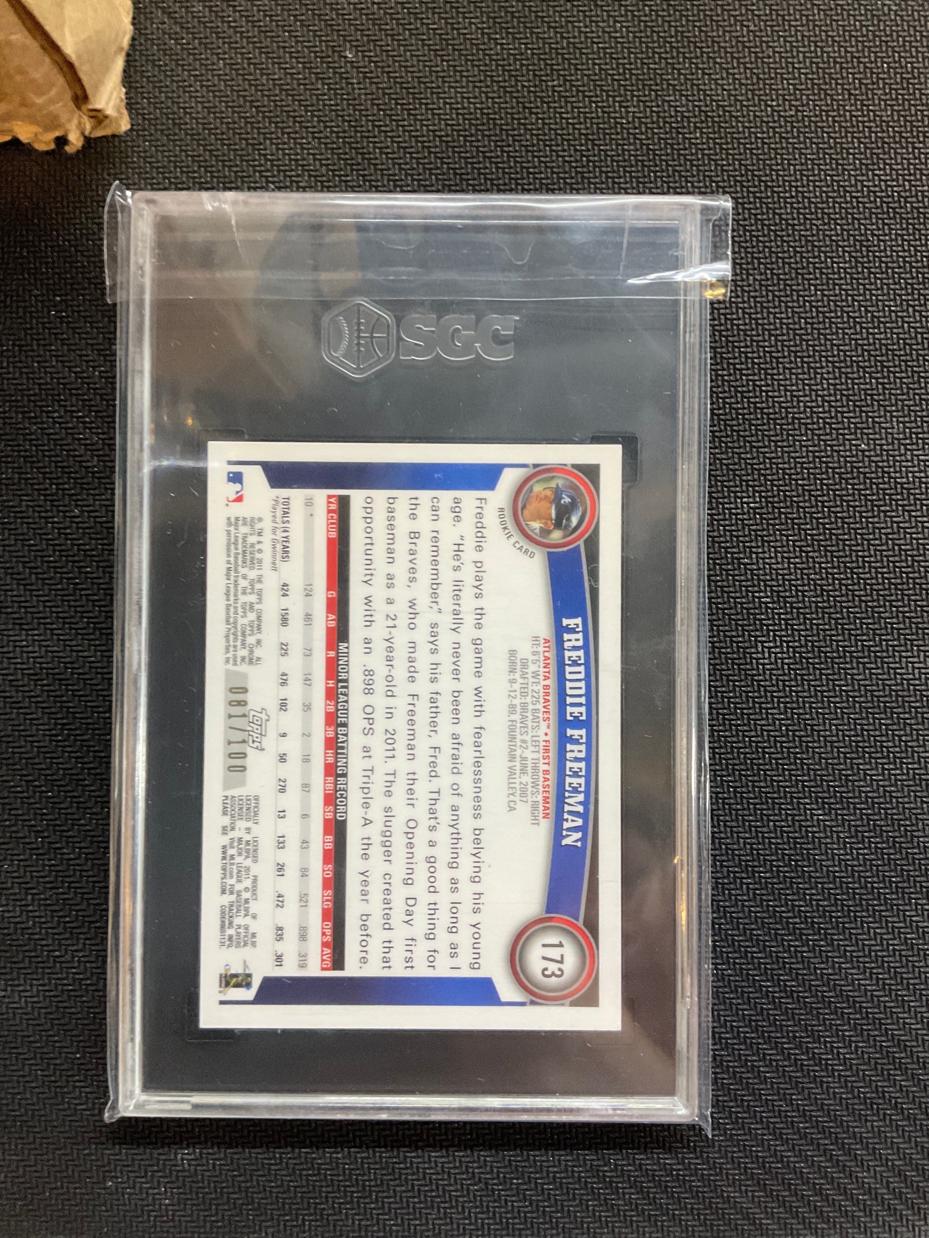 2011 Topps Chrome Freddie Freeman Black Refractor Auto /100 SGC 8.5 10 Braves