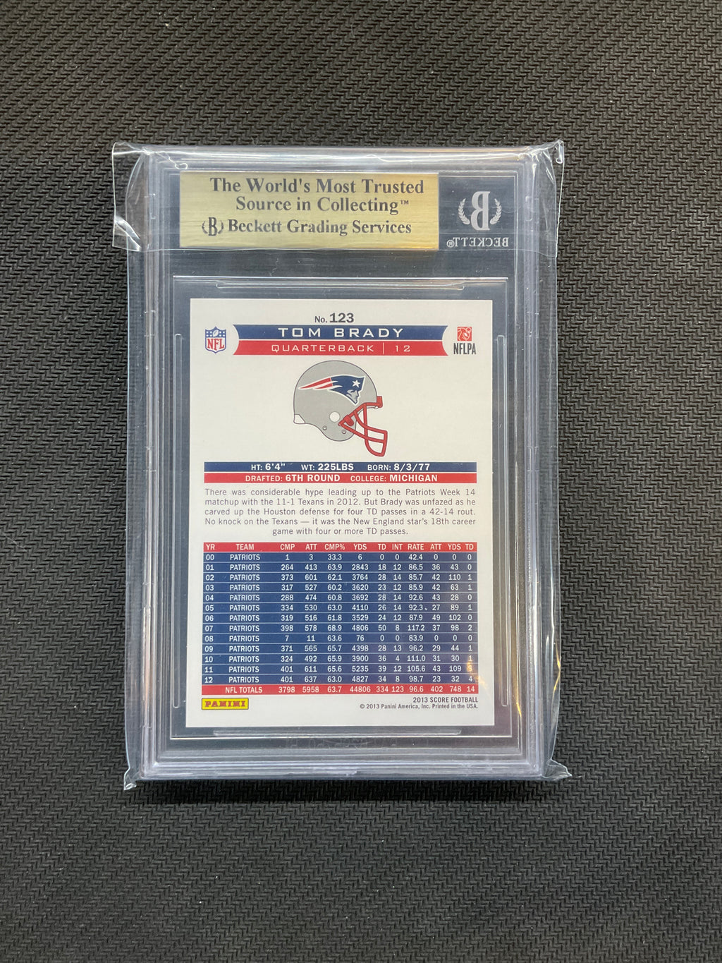 2013 Score Tom Brady #123 BGS 9.5 Patriots