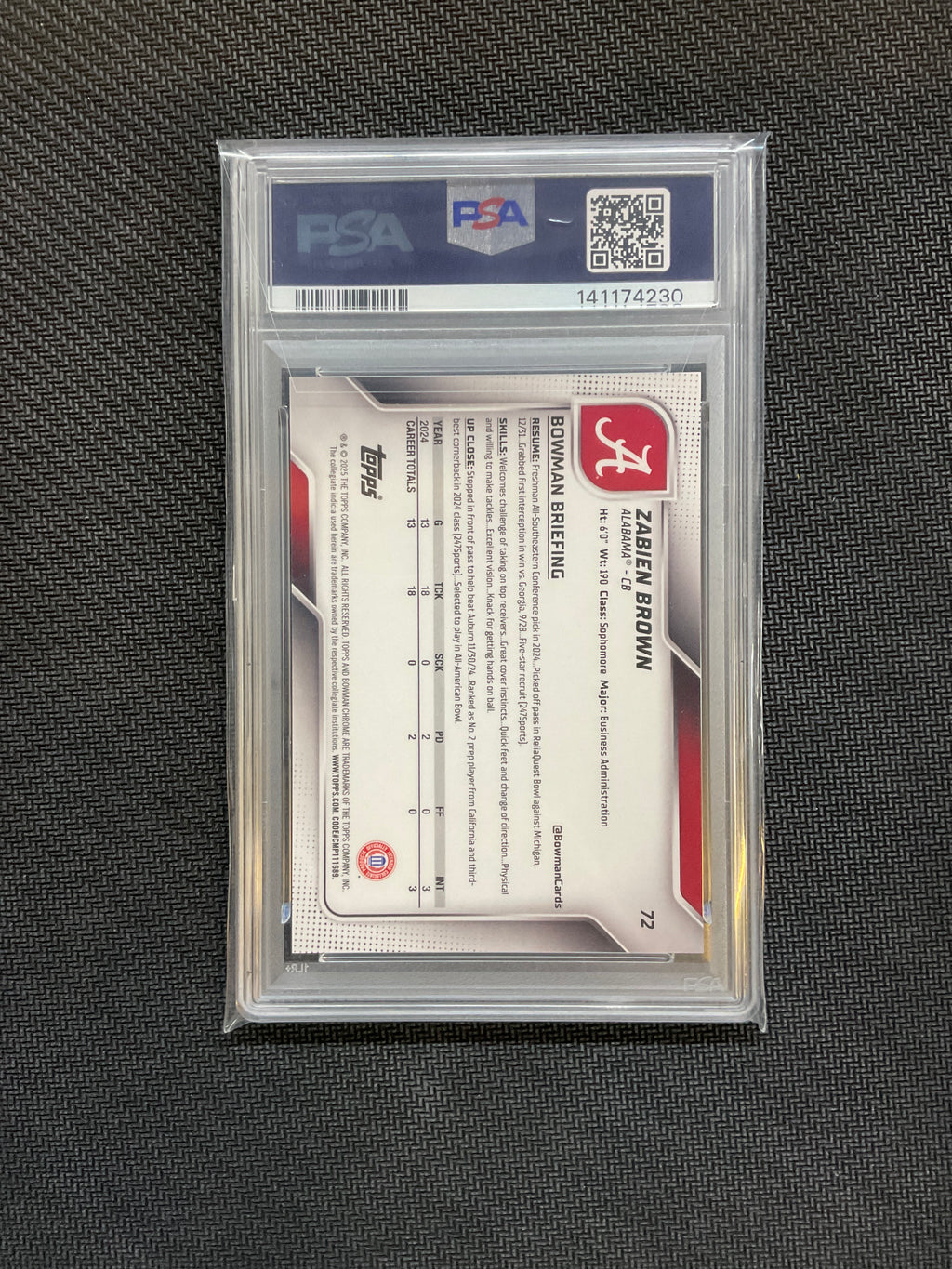2025 Bowman U Chrome Zabien Brown Gold Shimmer /50 PSA 9 Alabama