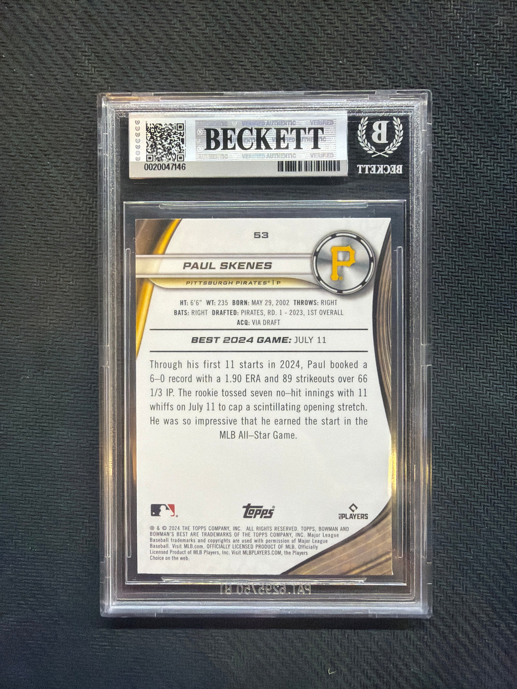 2024 Bowman's Best Paul Skenes Rookie BGS 9 Pirates
