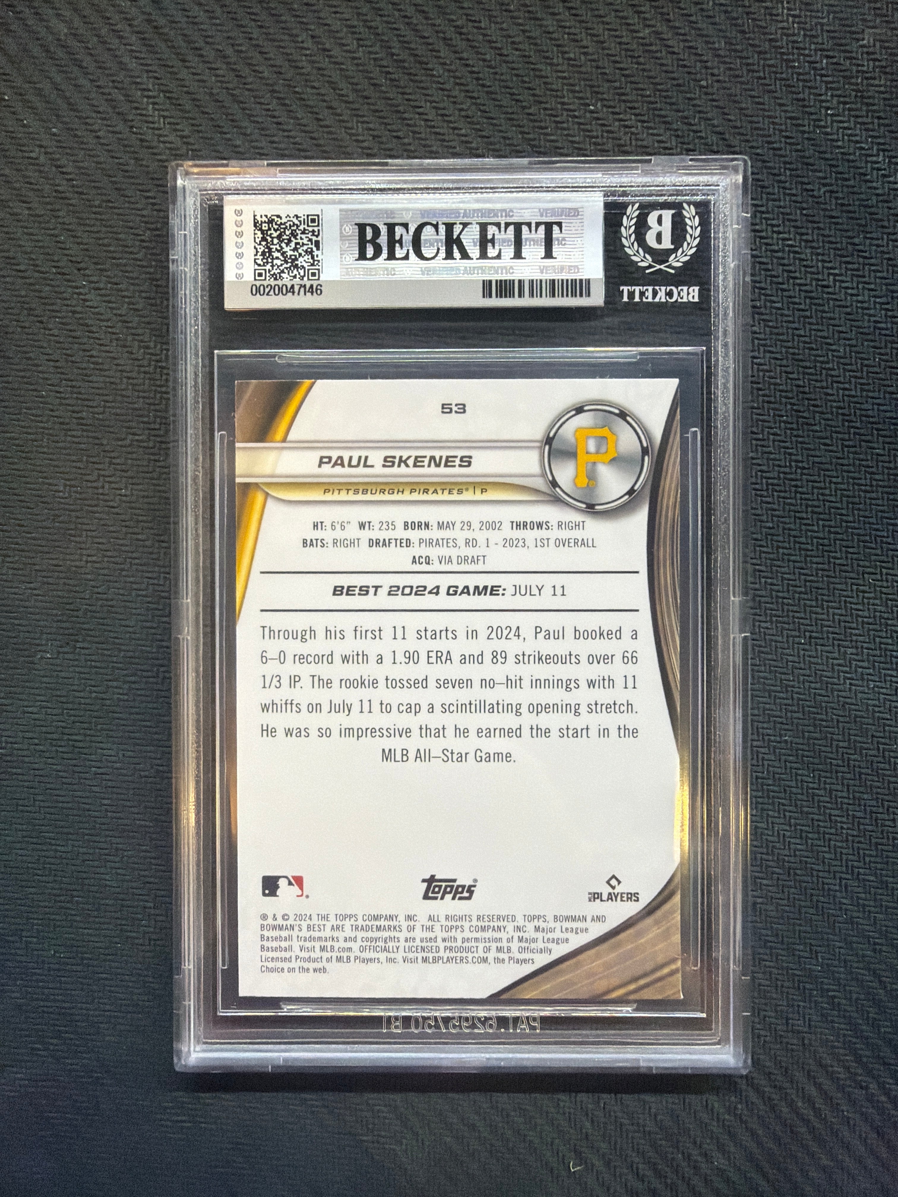 2024 Bowman's Best Paul Skenes Rookie BGS 9 Pirates
